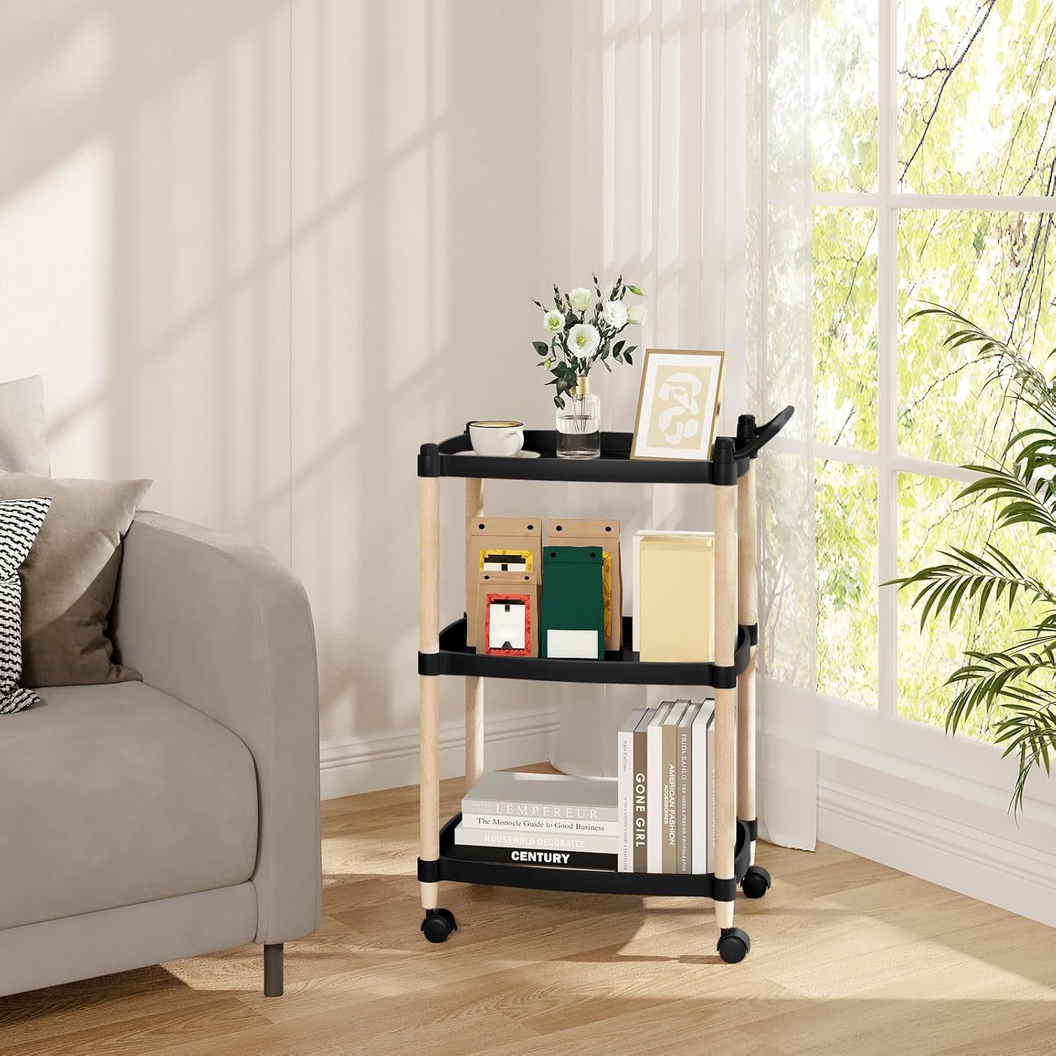 Woltu Servierwagen, mit Griff Bremsen, auf Rollen, 3 Ebenen, 52,5x73x33 cm günstig online kaufen