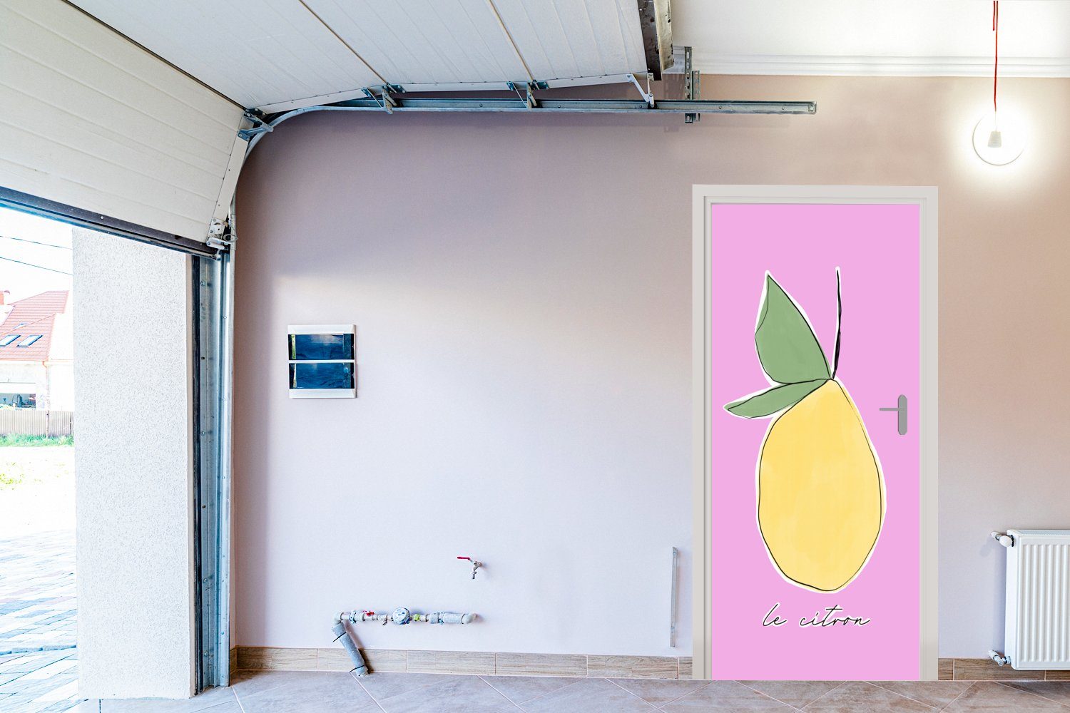 Türaufkleber, - Obst 75x205 - Matt, (1 St), Tür, cm für Pastell, Fototapete Zitrone Türtapete bedruckt, MuchoWow