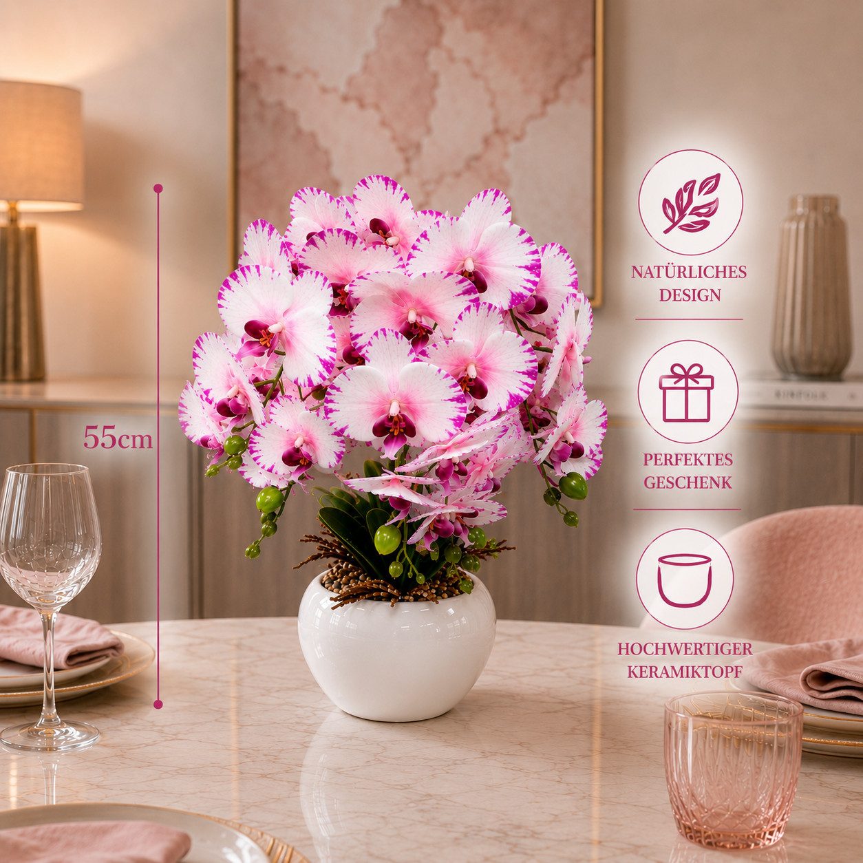 Kunstorchidee PASCH® Orchidee künstlich wie echt in Hochglanz-Keramiktopf Orchidee, PASCH, Hochglanz Keramiktopf – Bild 3 von 5