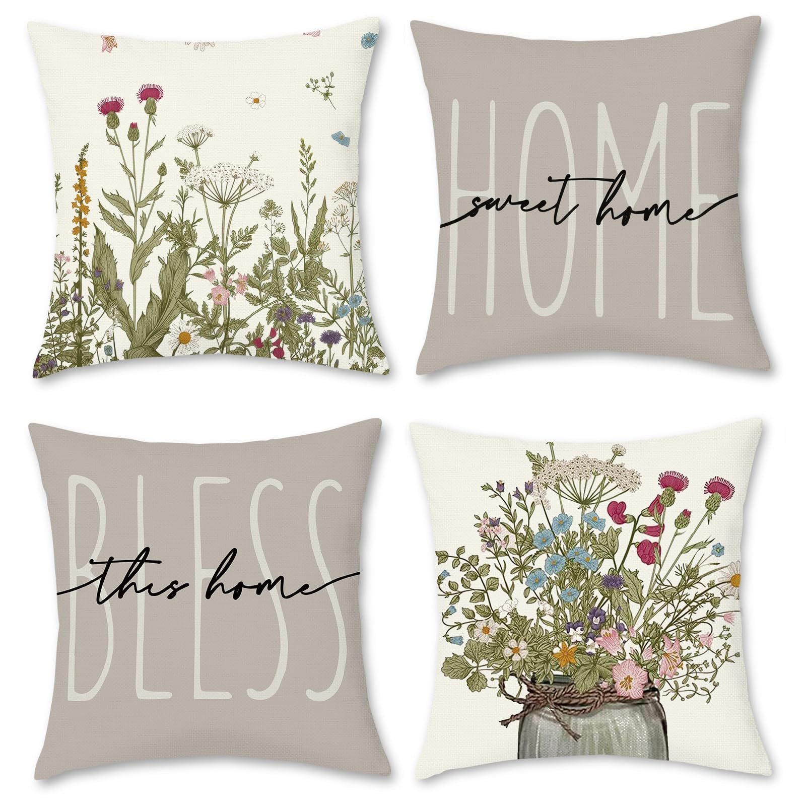 Diwzbyn Kissenbezug 4er Set Wasserdichter Outdoor Kissenbezug 45x45cm, Gartenkissen, Sommer Modern Dekokissen für Balkon Garten Sofa Couch
