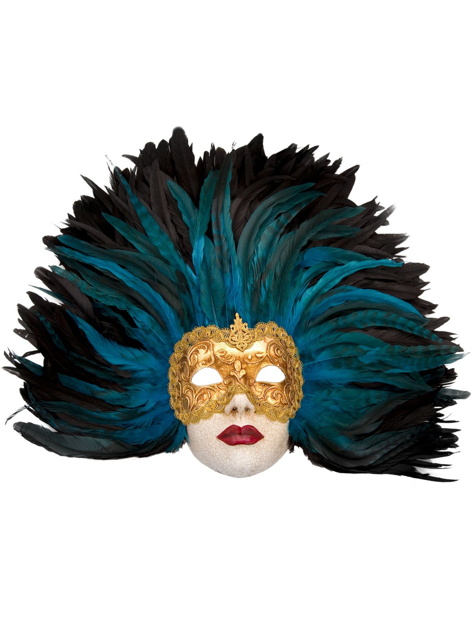Maskworld Verkleidungsmaske Piuma blu Grande Volto stucco oro