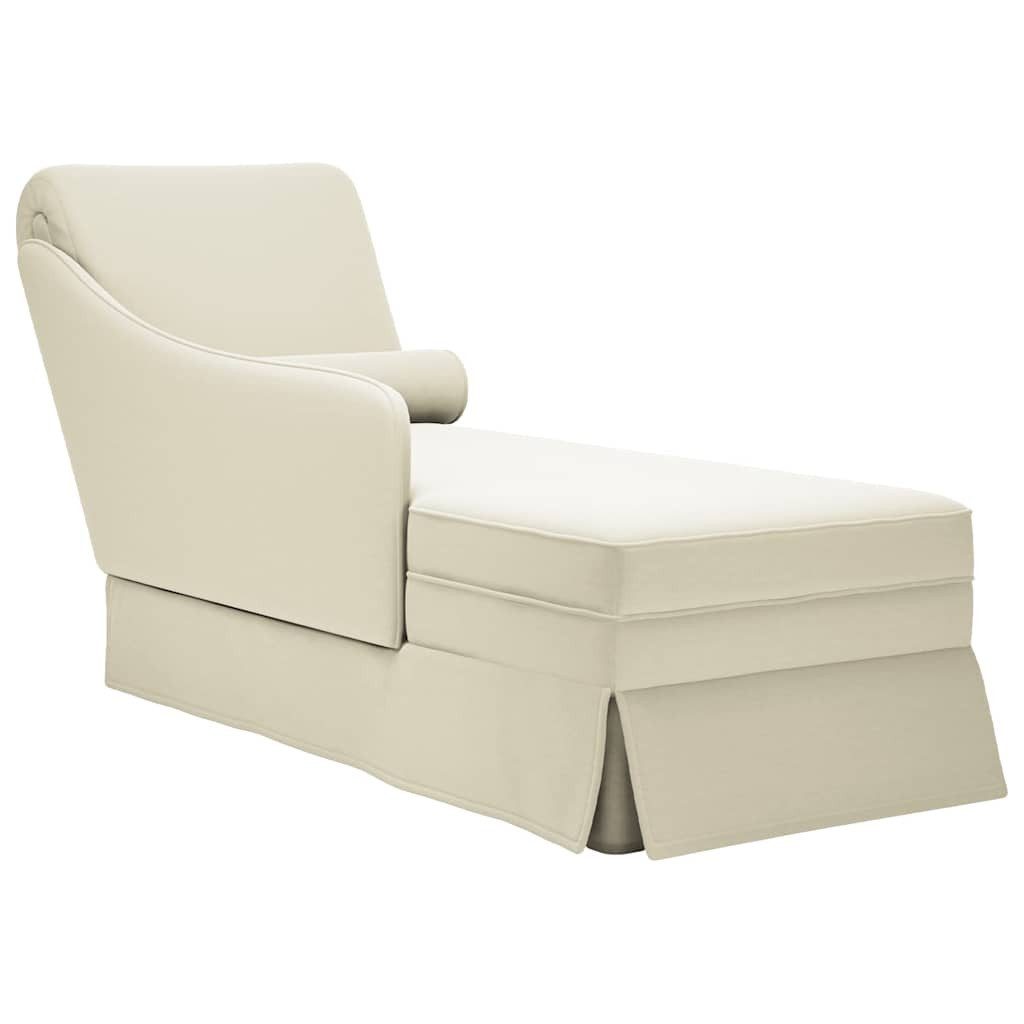 Sitzbank Chaiselongue mit Nackenrolle und Rechter Armlehne Creme Samt