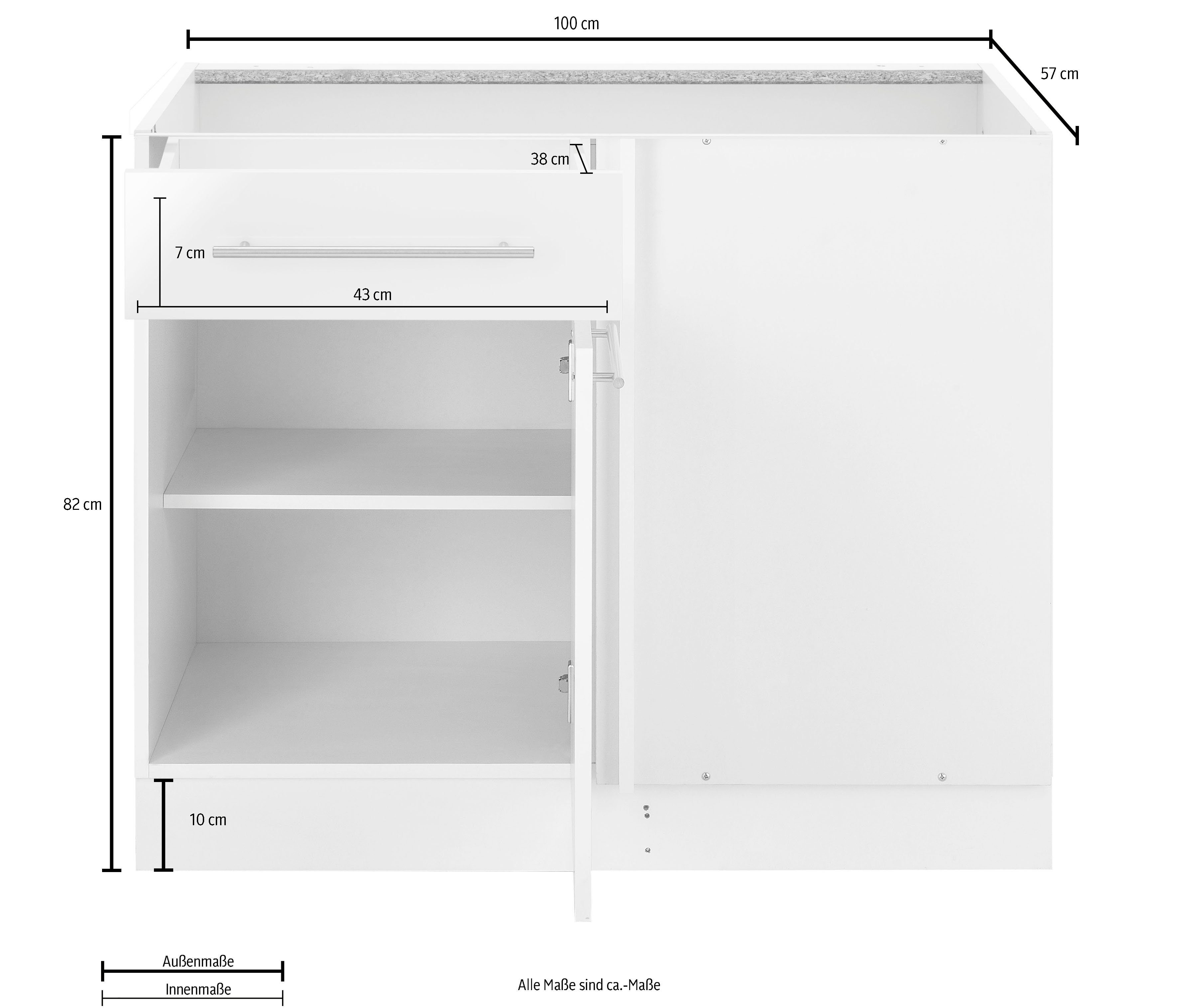 wiho Küchen Eckunterschrank ohne Glanz/weiß Arbeitsplatte Flexi2 cm, cm, 100 Breite weiß Planungsmaß 110