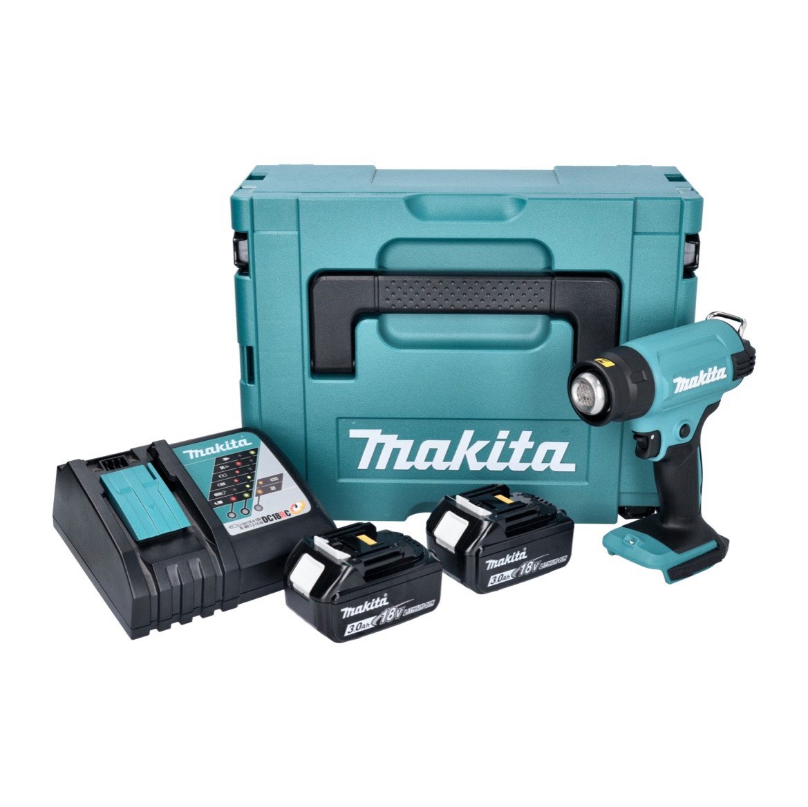 Thumbnail - Makita Heißluftgebläse DHG 180 RFJ Akku Heißluftgebläse 18 V 550 °C + 2x Akku 3,0 Ah + Ladeg