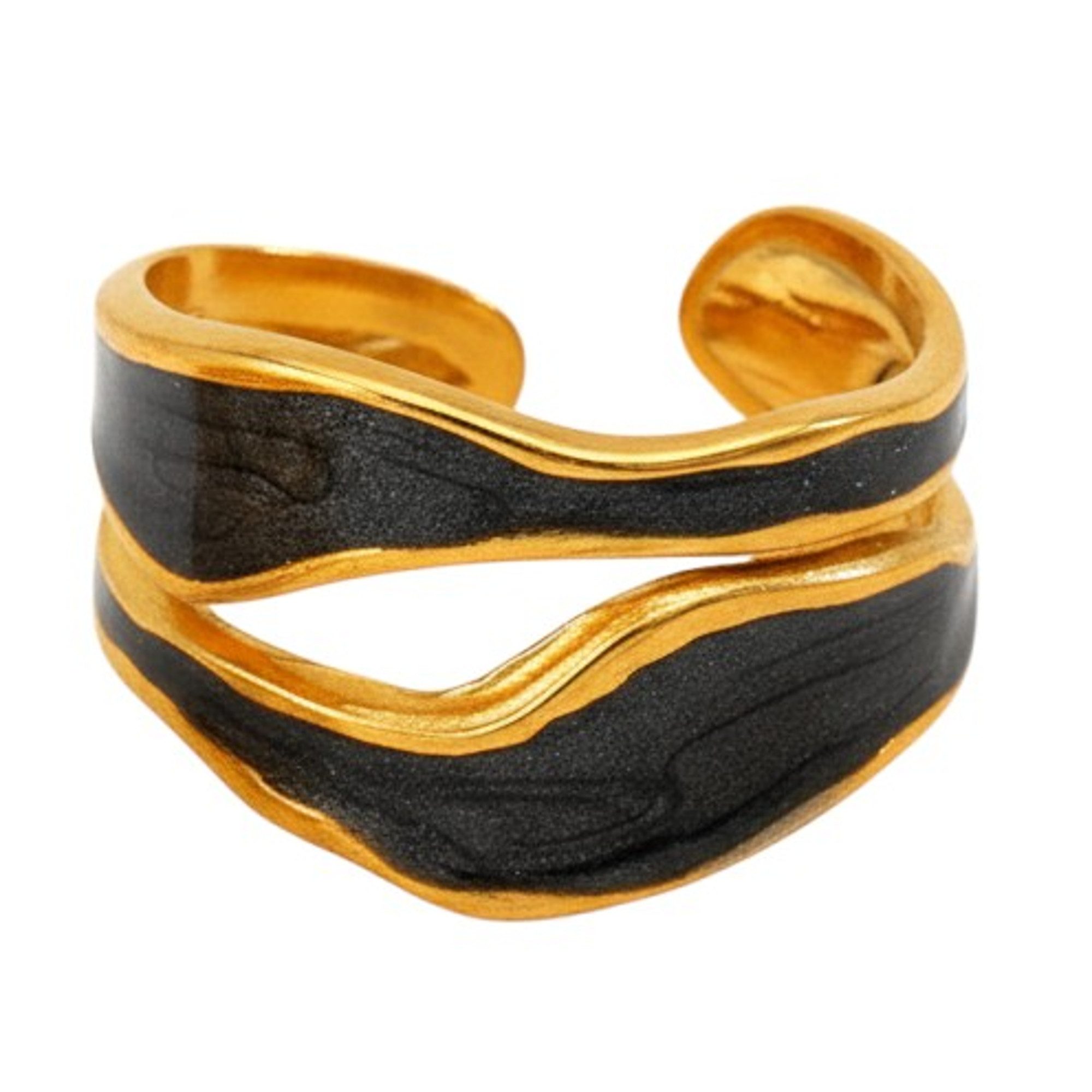 KARMA Fingerring Damen Gold Weiß od- Schwarz Ring Edelstahl vergoldet Damenring (Geschenk Frauen Fingerring geschwungen wasserfest hypoallergen, 1-tlg., verstellbar modern Damenschmuck Damen)