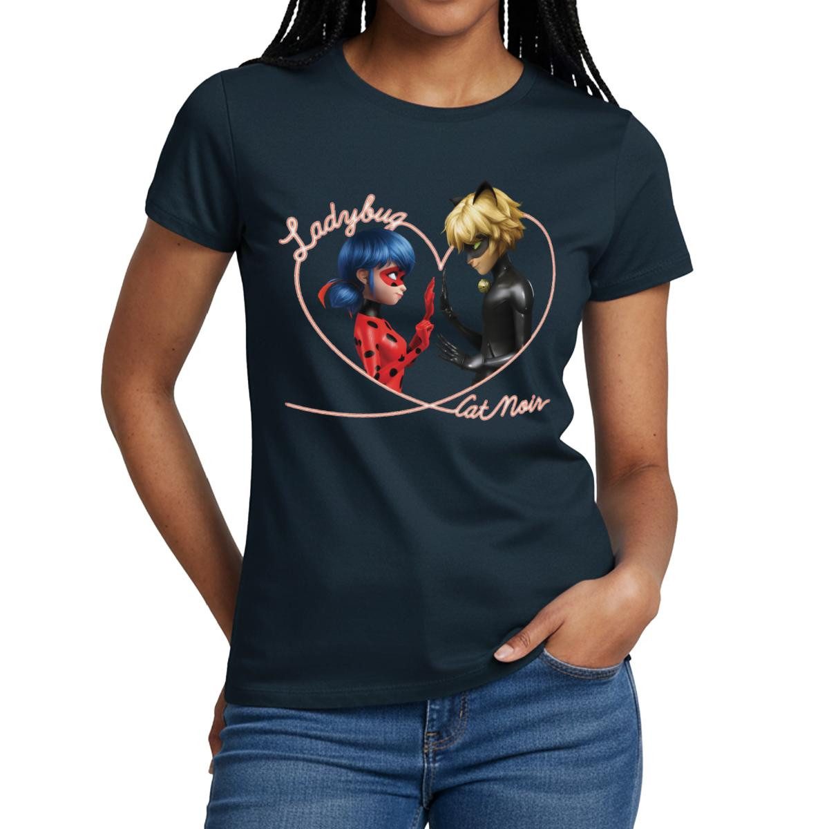 Spreadshirt T-Shirt Miraculous Ladybug Und Cat Noir Herz Frauen T-Shirt (1-tlg) Slim Fit, fällt klein aus