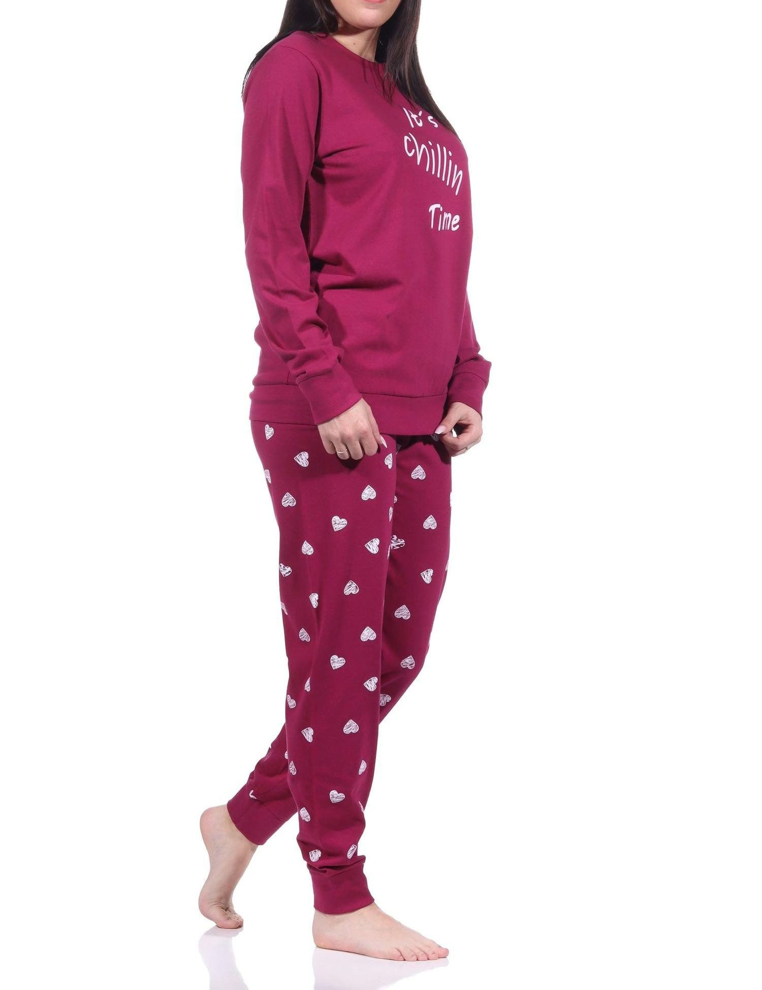 Normann Pyjama Normann Damen langarm Schlafanzug mit Bündchen in Herz Punkte Optik – Bild 2 von 4