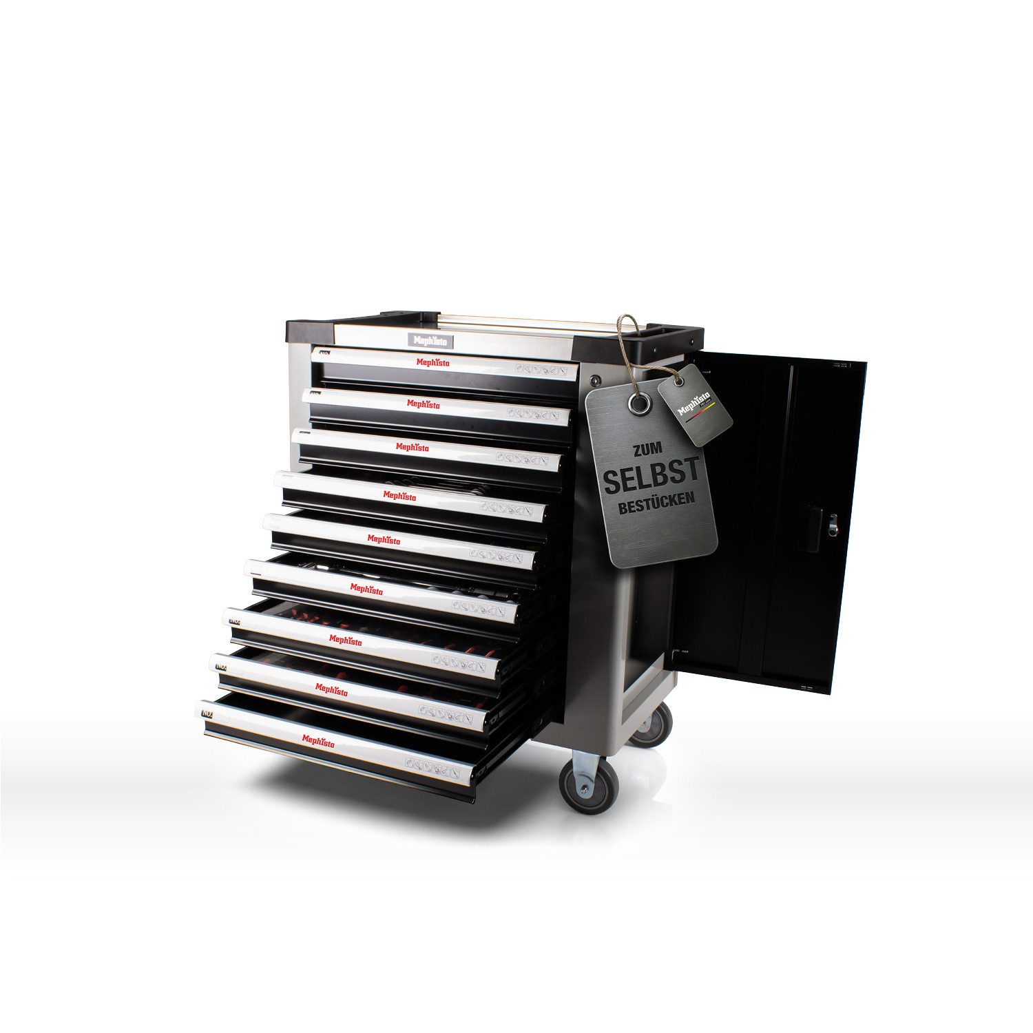 Mephisto-Tools Werkzeugwagen, (fertig montiert), 9 abschließbare Schubladen