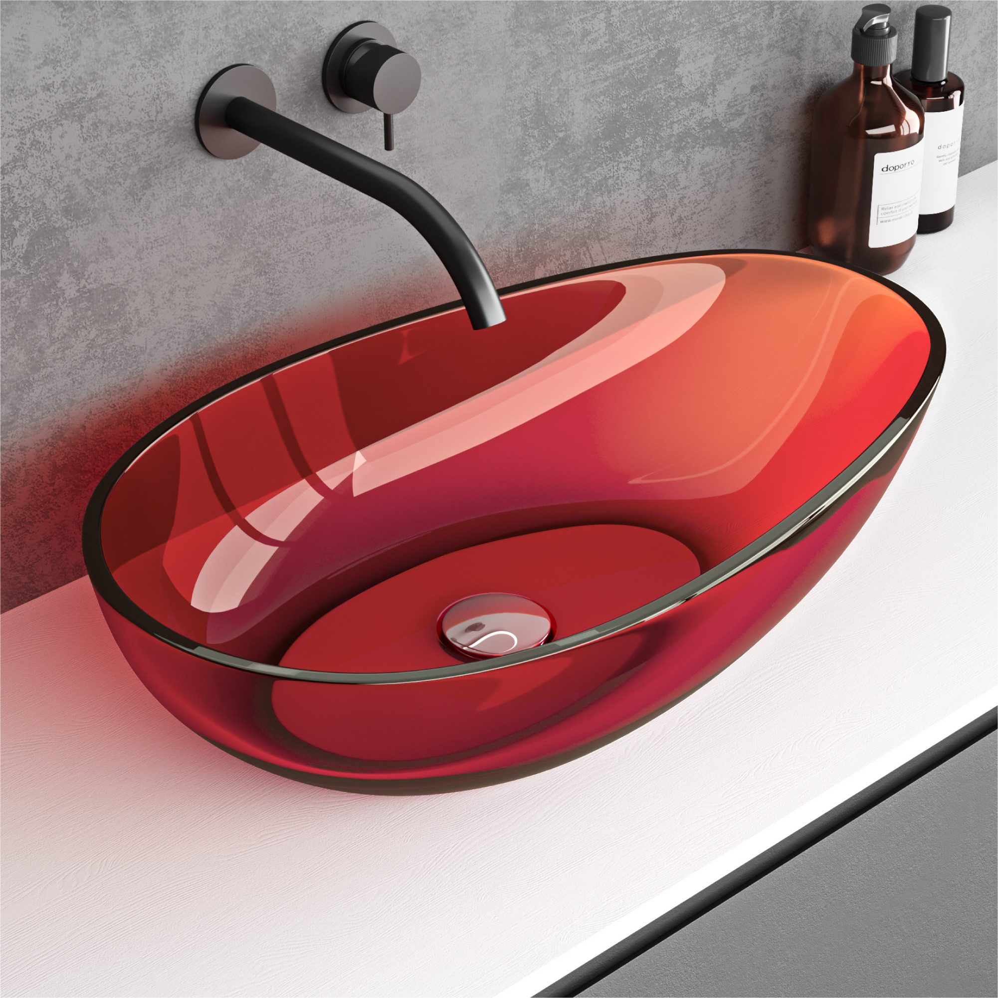 doporro Waschbecken Aufsatzwaschbecken Waschtisch Hängewaschschale Oval Col809, antibakteriell und leicht zu reinigen, hochwertiges Material