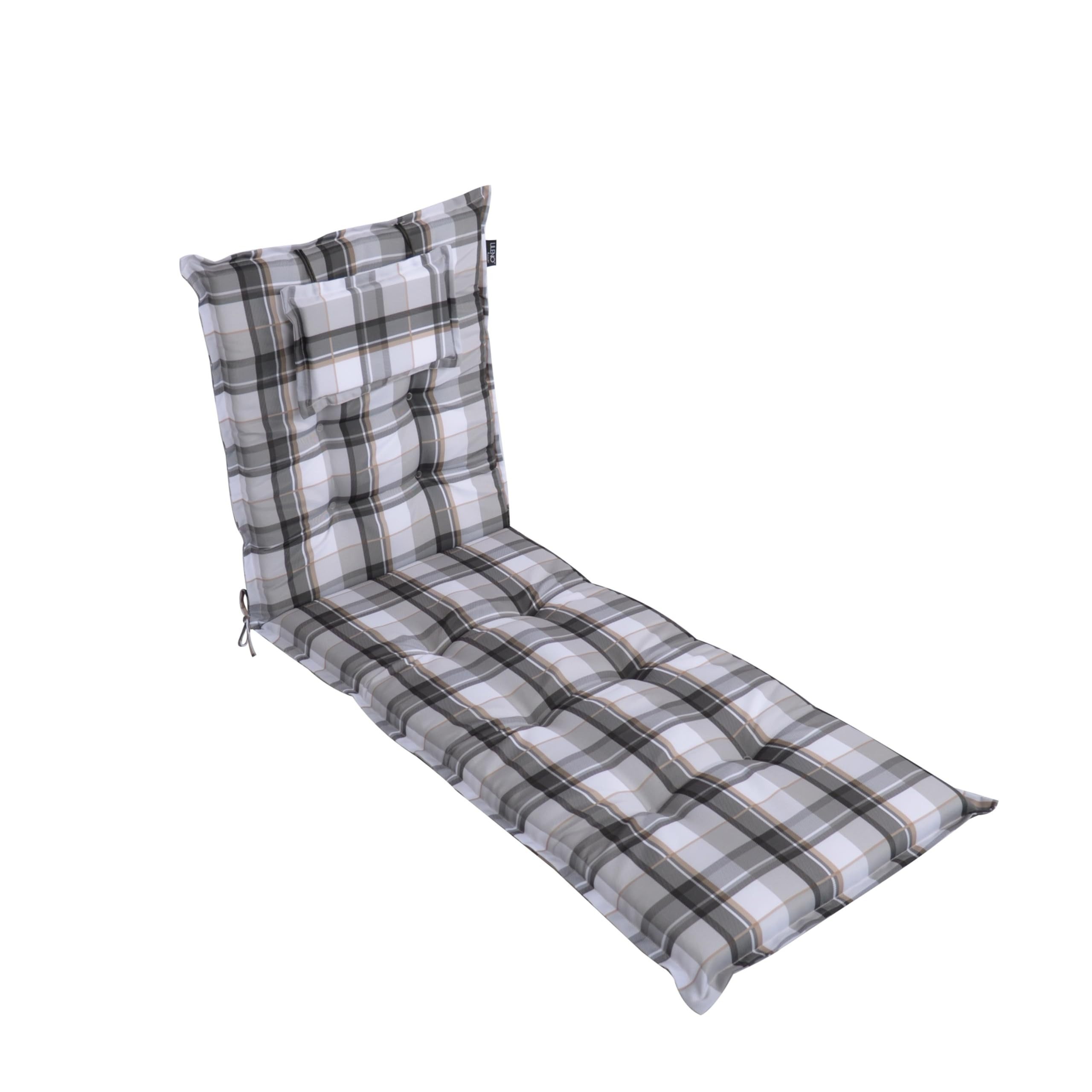 LILENO HOME Liegenauflage perfekt für Strandliegen, Sonnenliege Auflage, Gartenliege Auflage, (1er Set), Polsterauflage Karo Grau Y, Auflagen für Gartenliegen