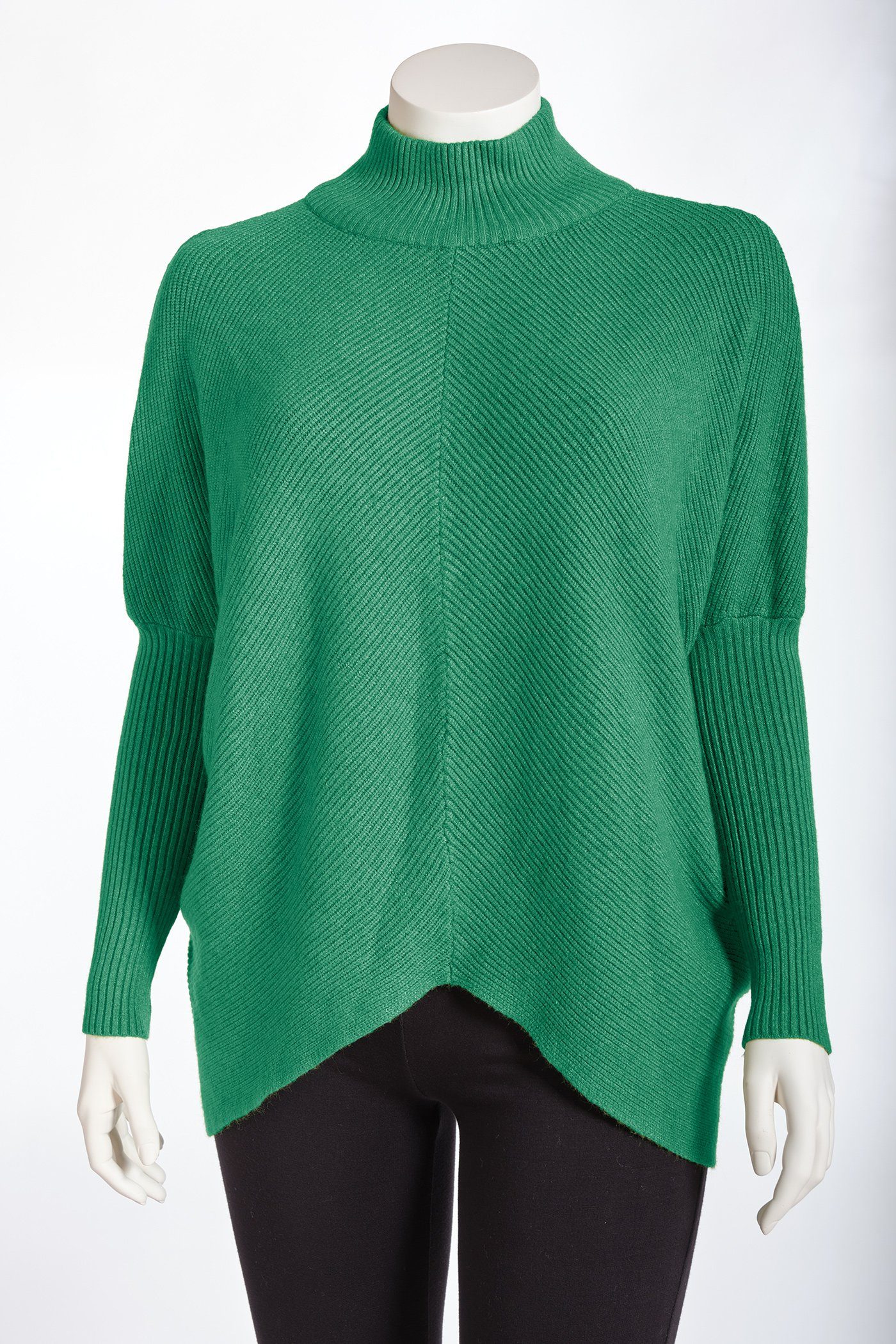 (1-tlg) smaragdgrün Rippstrick hinten Fledermausärmel Pullover Oversized PEKIVESSA Damen länger Strickpullover
