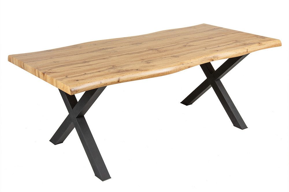riess-ambiente Baumkantentisch WILD 160cm braun/schwarz - Wildeichen-Design, X-Gestell aus Metall (Einzelartikel, 1-St), Industrial Design & 5cm Tischplatte - ideal für bis zu 4 Personen