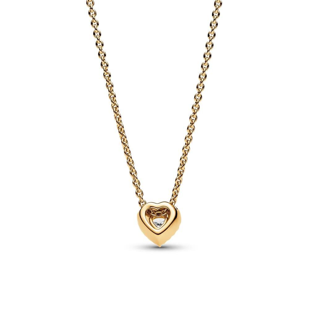 Pandora Kette mit Anhänger PANDORA Damenkette mit Halo Herzanhänger, Zirkonia, IP Gold