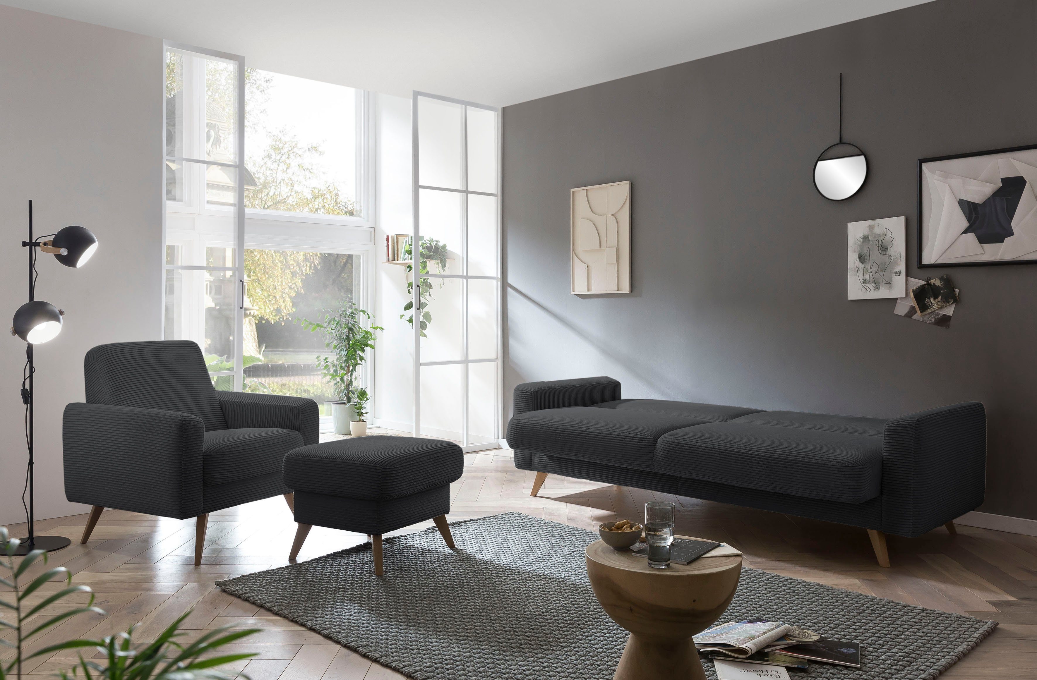 exxpo - sofa fashion 3-Sitzer Samso, antrazith Bettfunktion und Bettkasten Inklusive