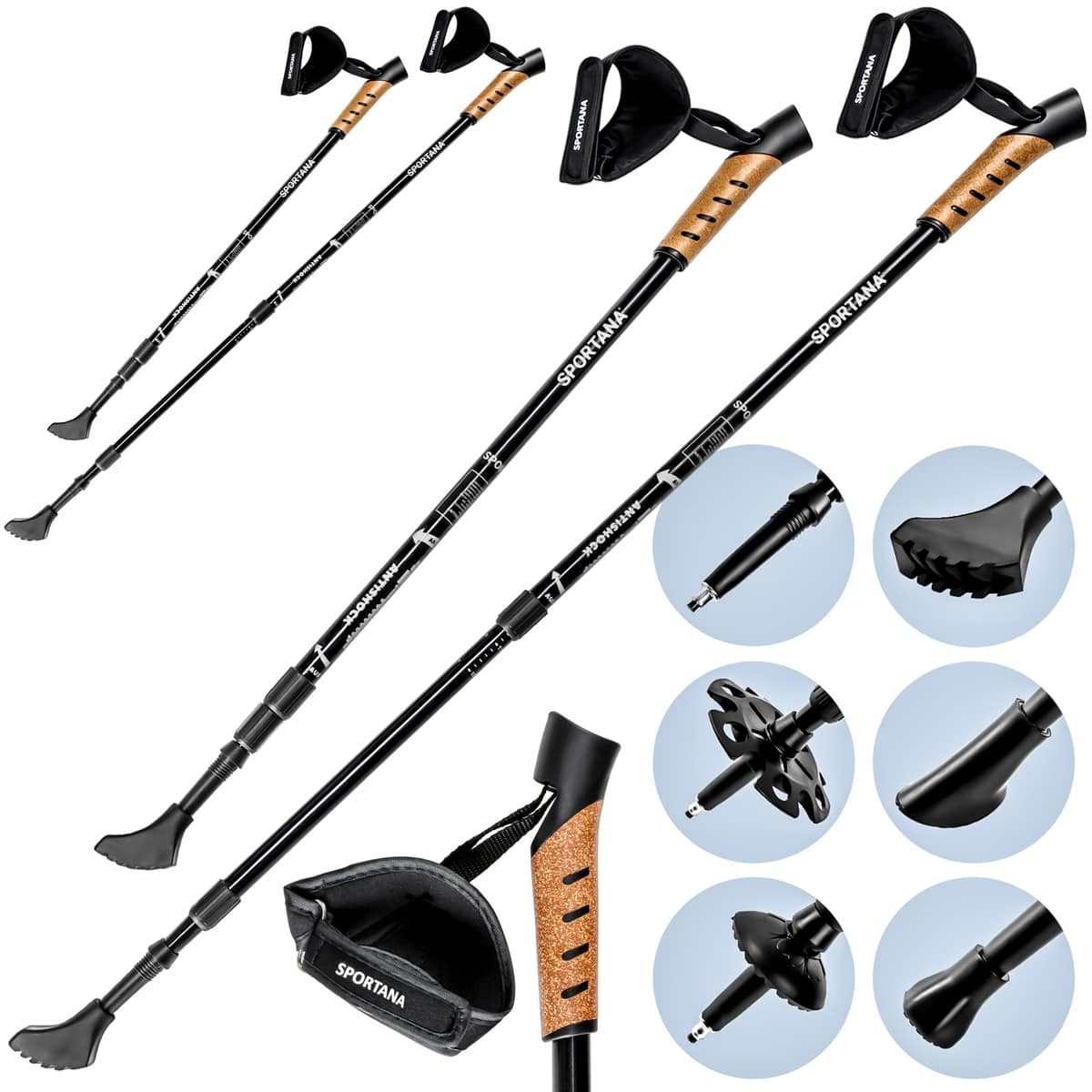 Sportana Nordic-Walking-Stöcke (2 St), Wanderstöcke Damen Herren Trekkingstöcke Teleskop Gummipuffer Leicht