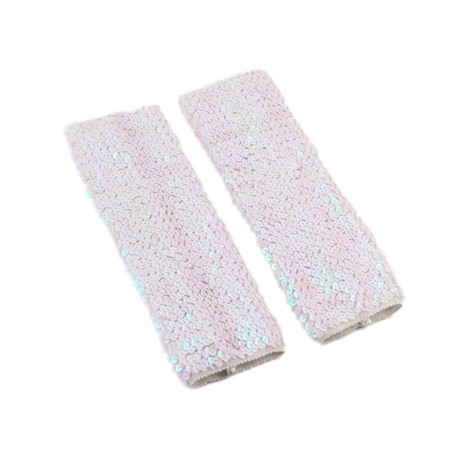 LuxusKollektion Abendhandschuhe Halbfingerhandschuhe Pailletten Weiss 9x28cm (1-St)