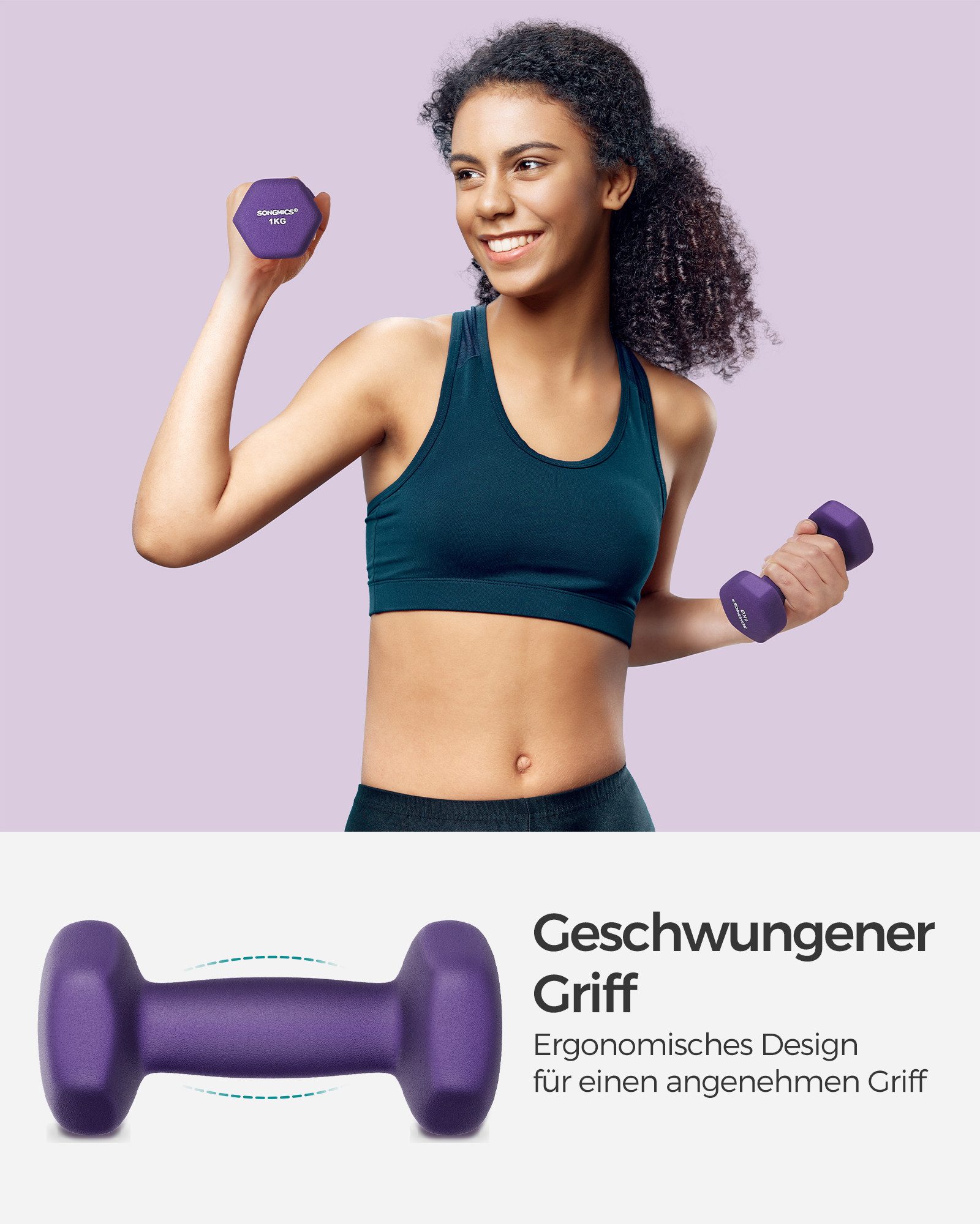 SONGMICS Kurzhantel Hanteln, 5 Gewichtsklasse, (2er Set Neopren-Beschichtung, Hantelset, Kurzhanteln, Hexagon), 2 x 1 kg, Krafttraining, Workout, Fitnesstraining, für Zuhause