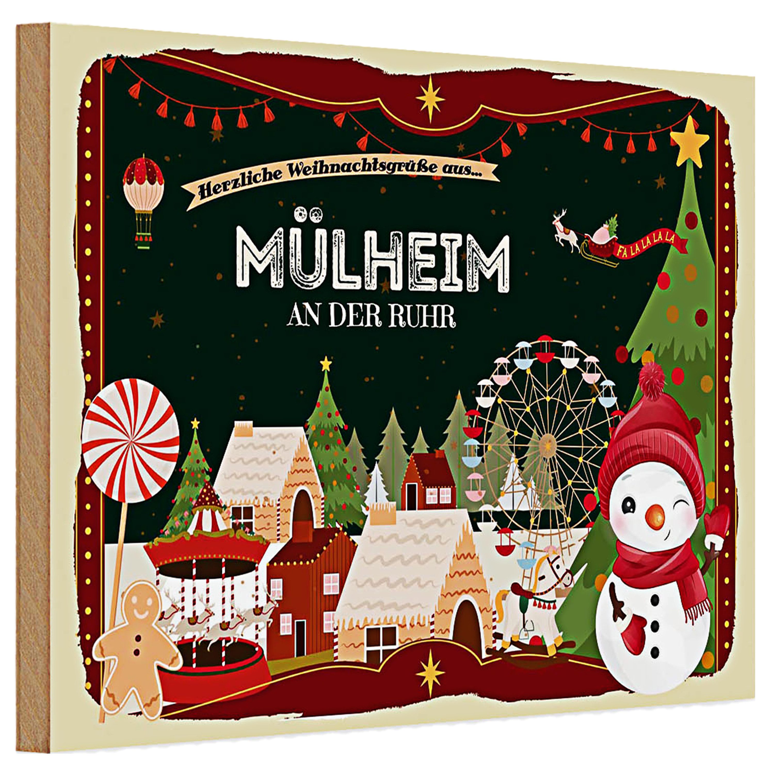 Roomando Holzbild Holzschild Weihnachten Grüße MÜLHEIM AN DER RUHR 30x20cm