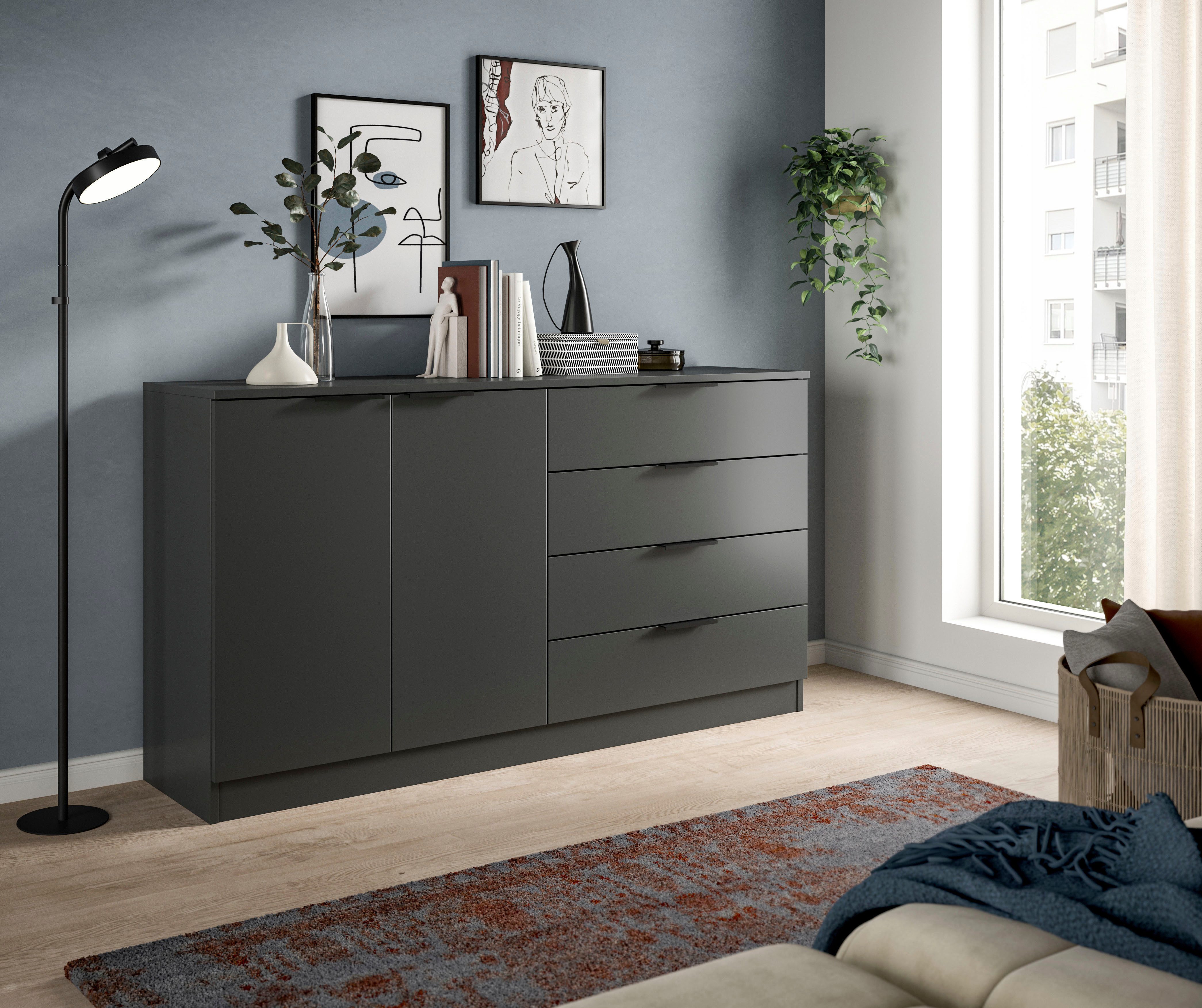 Home affaire Sideboard SKARDE, Breite 148 cm, 4 Schubkästen, 2 Türen, viel Stauraum (in verschiedenen Farben und Breiten erhältlich, individuell einsetzbar), Kommode, Anrichte, Schubkastenkommode, Schuhschrank, Schrank