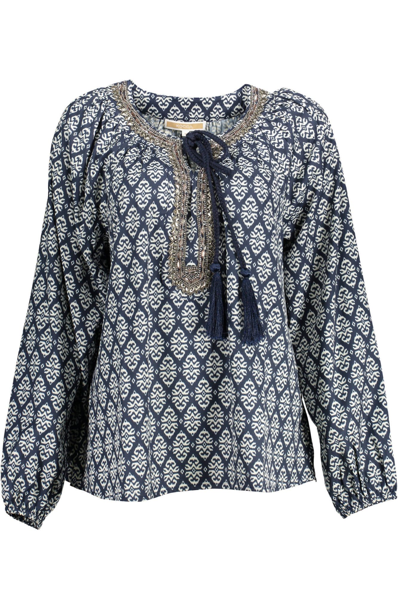 Kocca Blusenshirt Elegantes Damenhemd in Blau mit Schnürverschluss