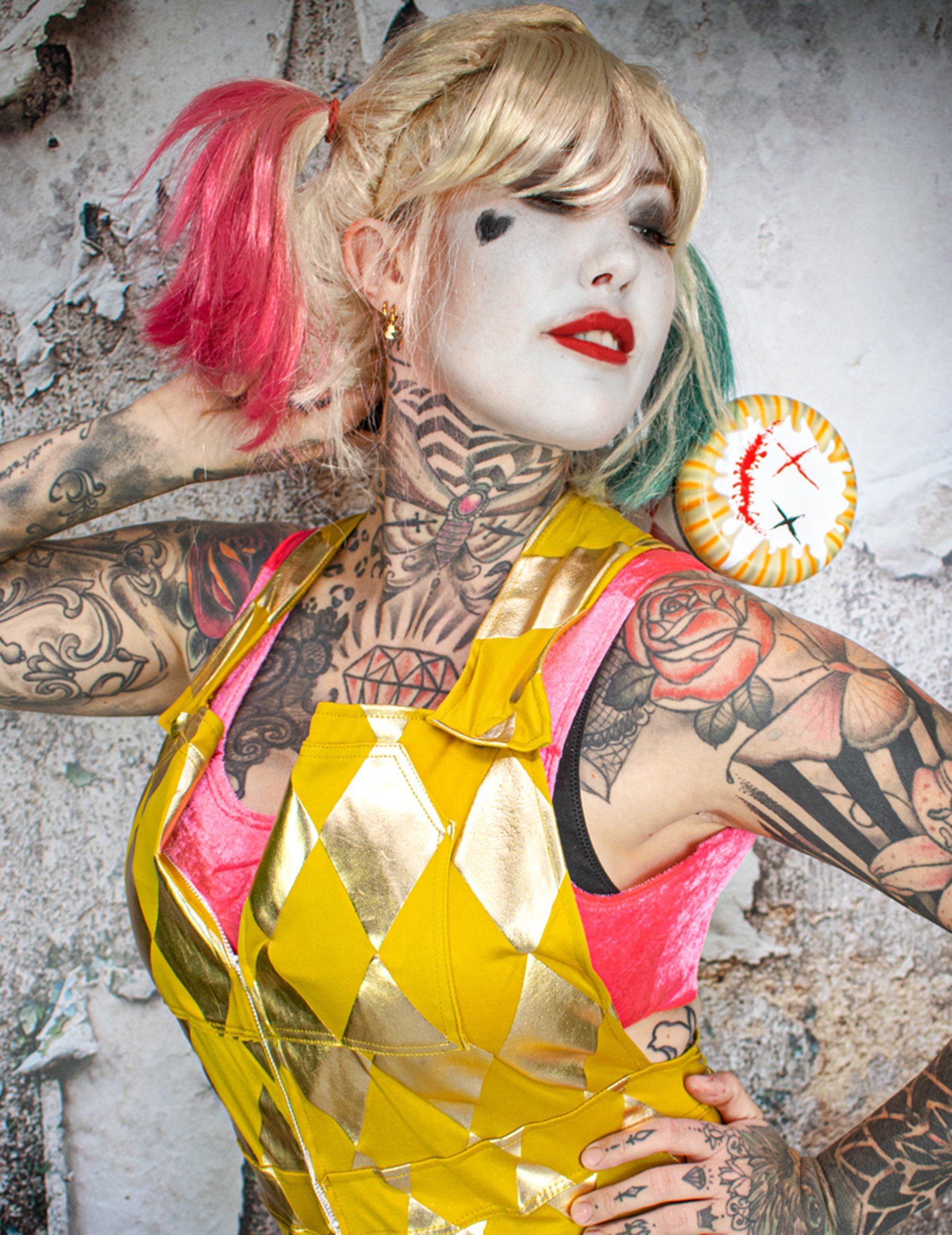 Rubie´s Kostüm Harley Quinn-Latzhose für Damen Birds of Prey Halloweenkostüm gold