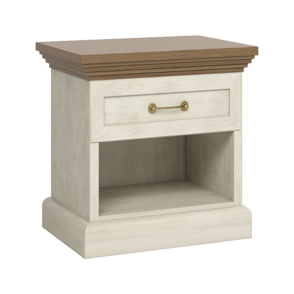 Feldmann-Wohnen Nachtschrank Royal (1-St) 57x44,8x51,2cm Pinie skandinavisch weiß Wildeiche