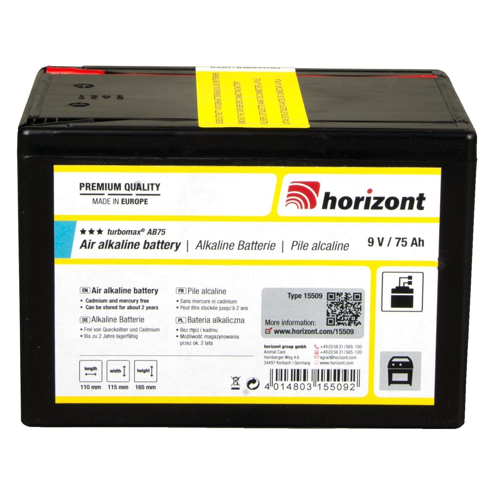 Horizont horizont 9 V Alkaline-Batterie turbomax® AB75 (9 V / 75 Ah) Batterie