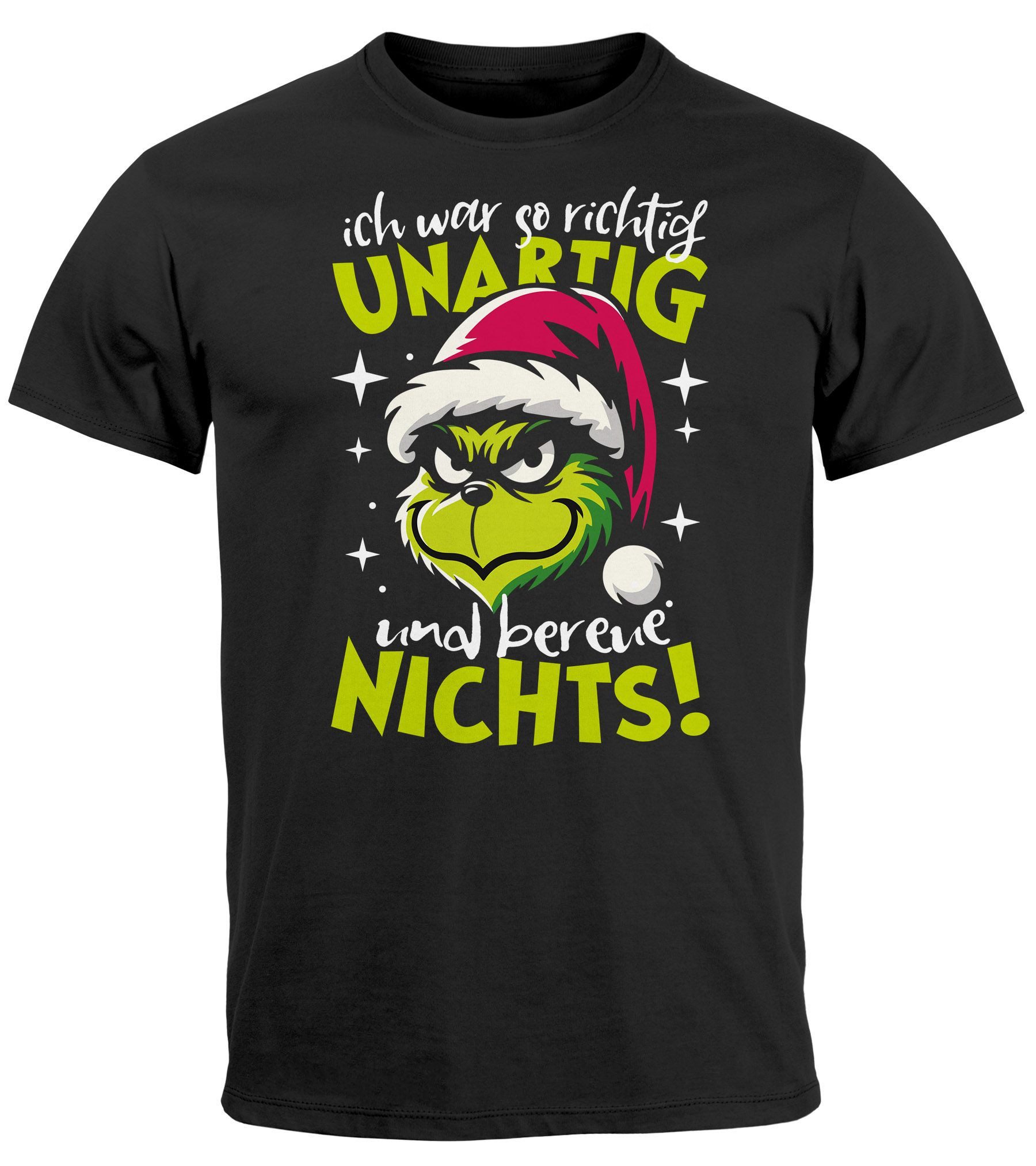 MoonWorks Print-Shirt Herren T-Shirt Weihnachten Grinch Spruch lustig Ich war unartig XMAS mit Print