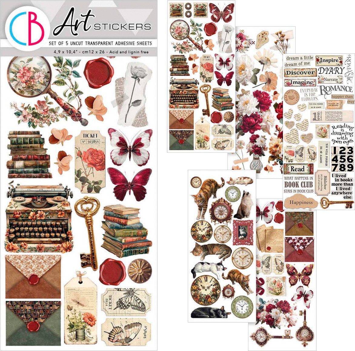 Ciao Bella Aufkleber Art Stickers "Book Lovers, 12 x 26 cm, 5 Blatt