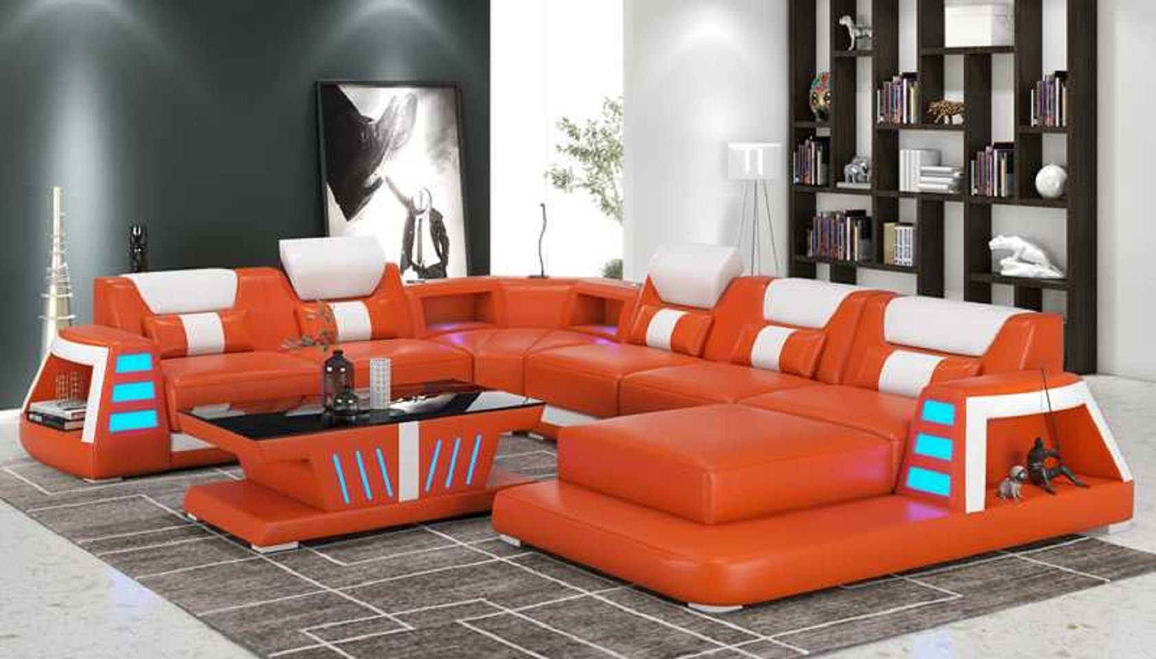 JVmoebel Ecksofa Zeitgenössisch Ecksofa U Form Wohnlandschaft Modern Sofa, 4 Teile, Made in Europe Orange