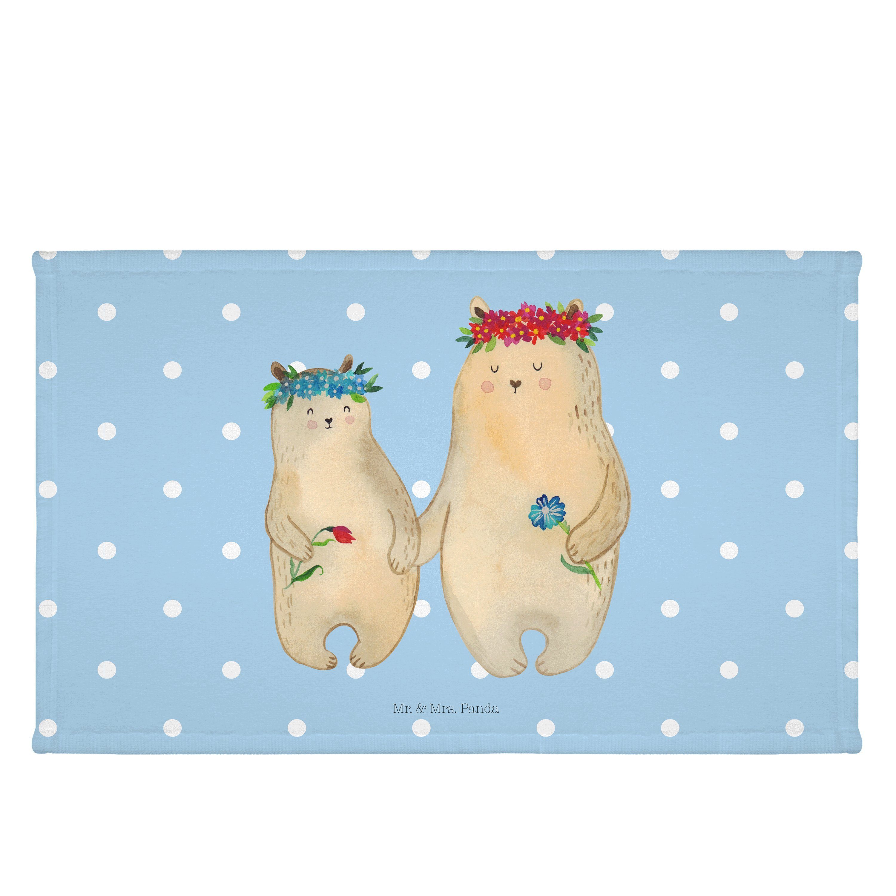 Mr. & Mrs. Panda Handtuch Bären mit Blumenkranz - Blau Pastell - Geschenk, Kinder Handtuch, Mut, (1-St)