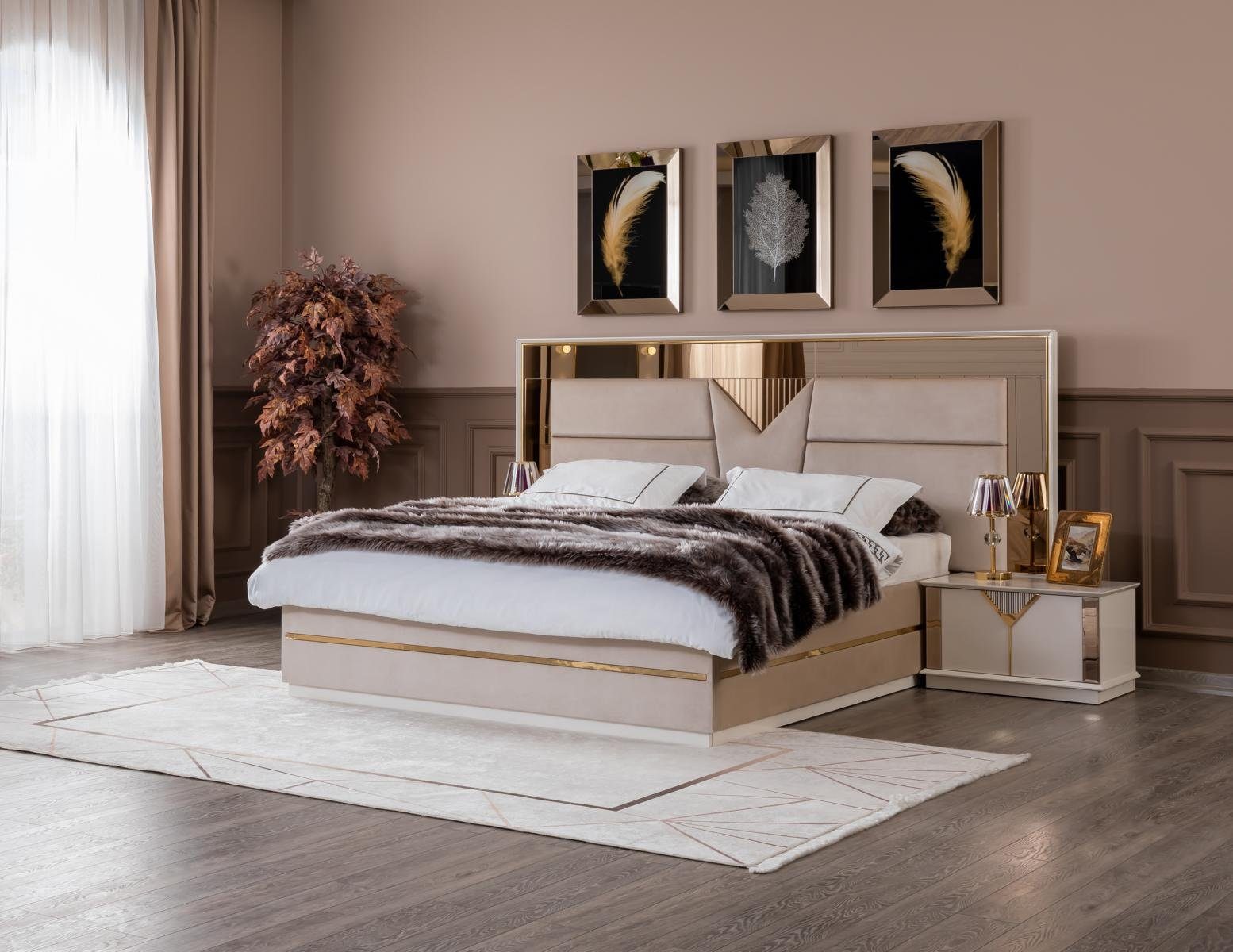 JVmoebel Bett Beige Bett Doppelbett Schlafzimmer Möbel Designer (Bett, Ohne  Nachttische), Made in Europe