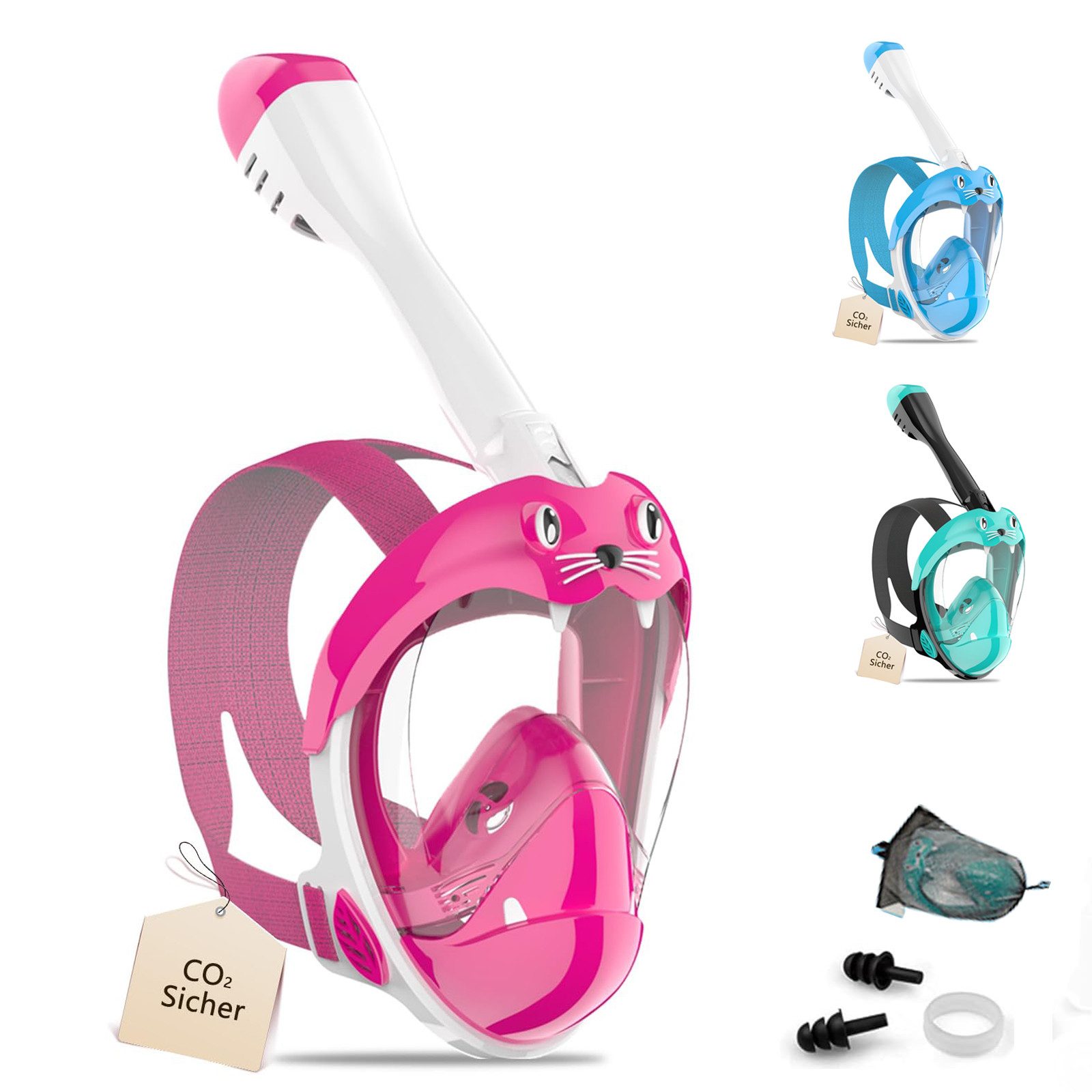 Mincoo Schnorchel Schnorchelmaske für Kinder ab 6 J. – CO₂-sicher & Anti-Beschlag, Vollgesichtsmaske mit 180° Sicht & süßem Seelöwen-Design