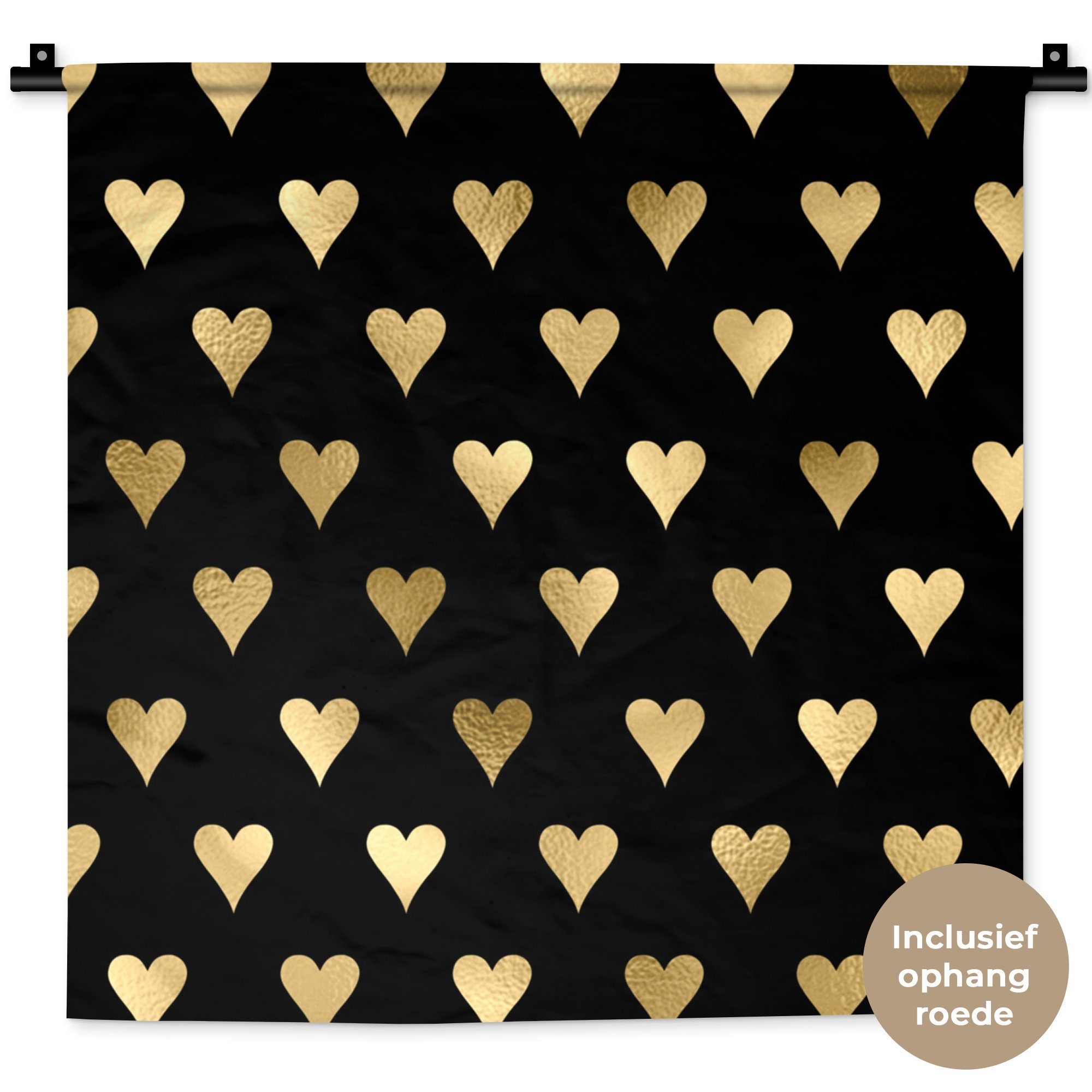 MuchoWow Wanddekoobjekt Herz - Gold - Luxus - Schwarz - Muster, Wanddeko für Wohnzimmer, Schlafzimmer, Kleid, Wandbehang, Kinderzimmer