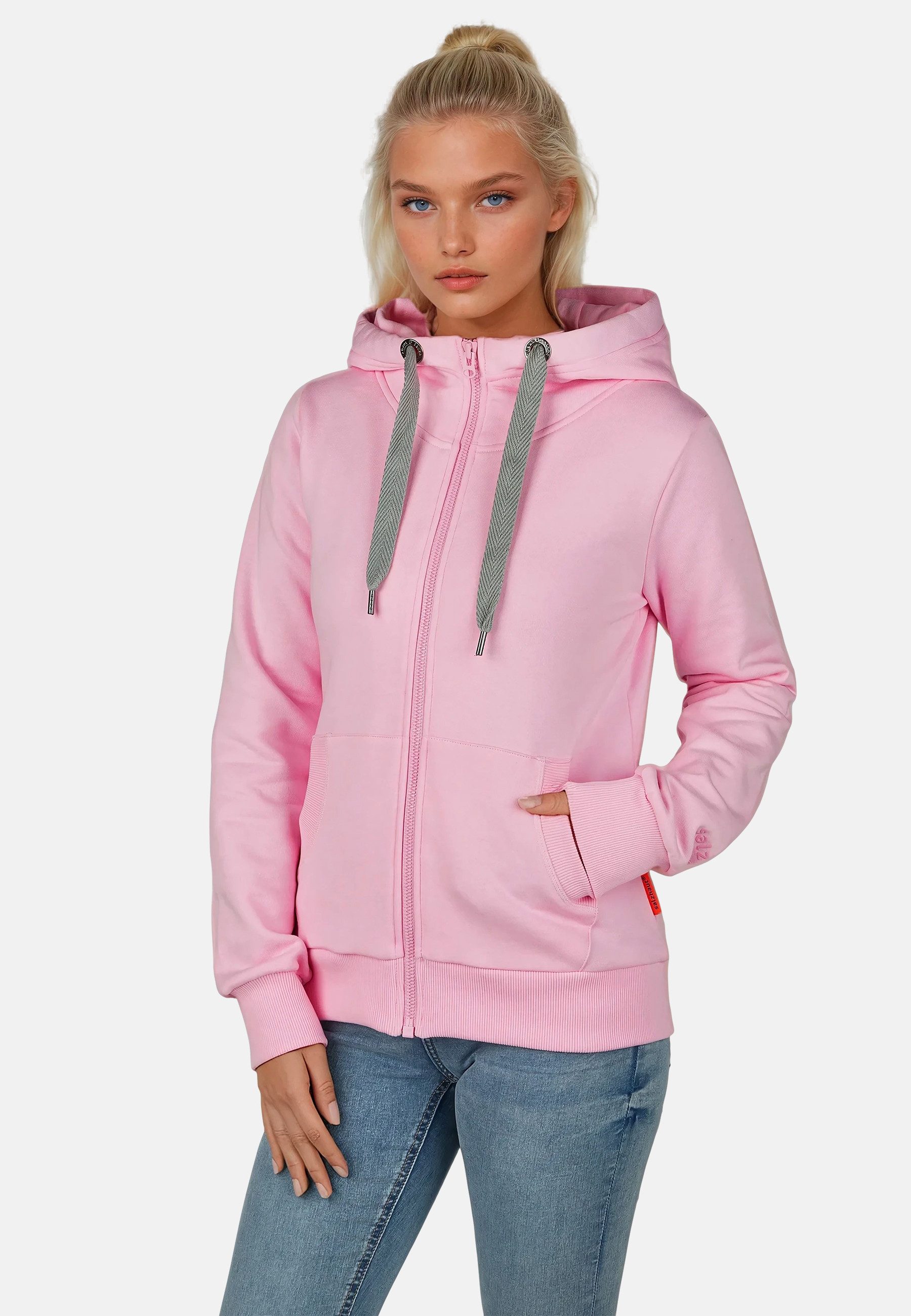 salzhaut Sweatjacke SÖÖTE - LOVE RÜCKEN Damen Tailliert komfortabler Fit, nordisch klar – entspannter Look mit Haltung