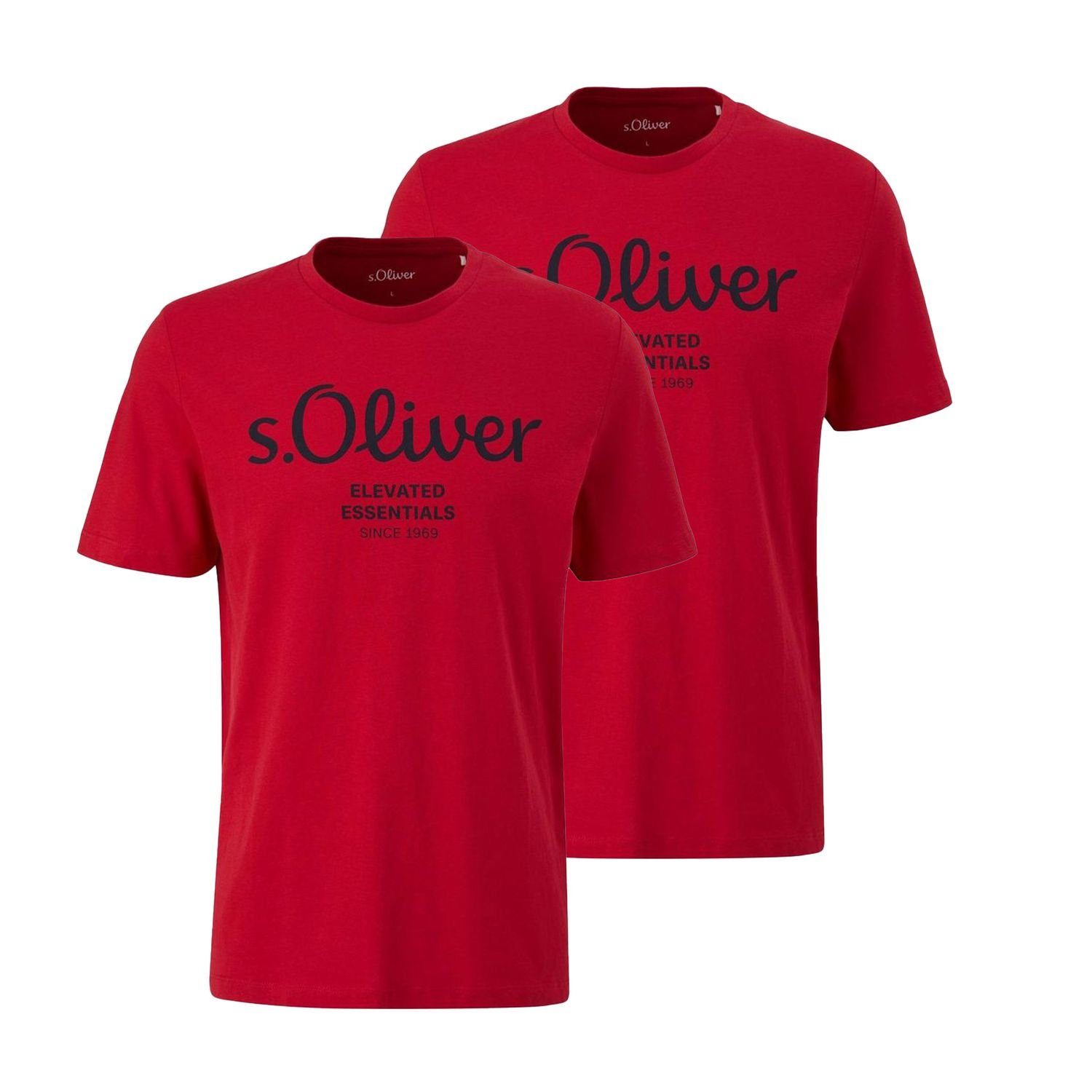 s.Oliver T-Shirt Casual (2-tlg) mit Rundhals-Ausschnitt, kurzarm, Logo-Aufdruck im 2er Pack