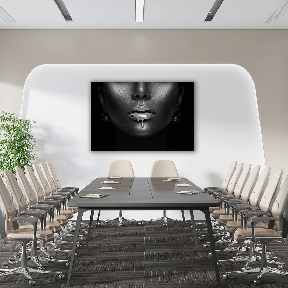 Artedinoi Leinwandbild Frau silberne Lippen Face Art Schwarz Weiß Leinwandbild XXL, Lippen in Silber