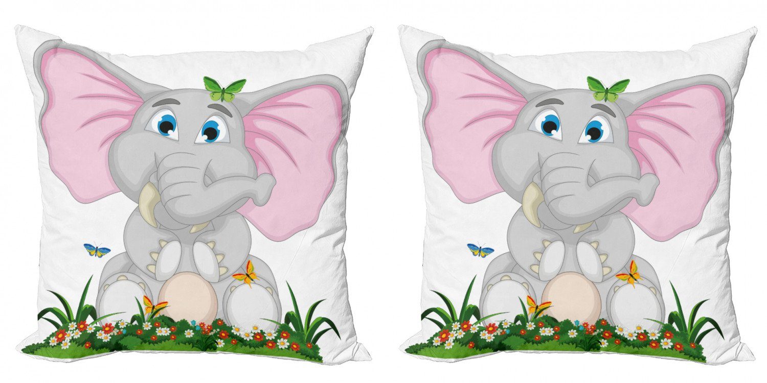 Kissenbezüge Modern Accent Doppelseitiger Digitaldruck, Abakuhaus (2 Stück), Elephant Nursery Garten-Gänseblümchen