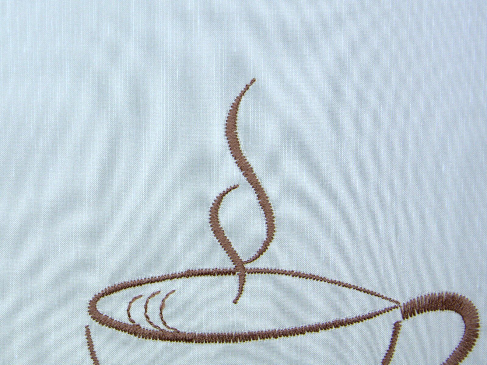Stangendurchzug Flächenvorhang Kaffeemotiv, braun Clever-Kauf-24, transparent, Mini bestickt transparent, 4057-01, Design (3 weiß Scheibengardine bestickt, Set weiß Kaffee Coffee St),