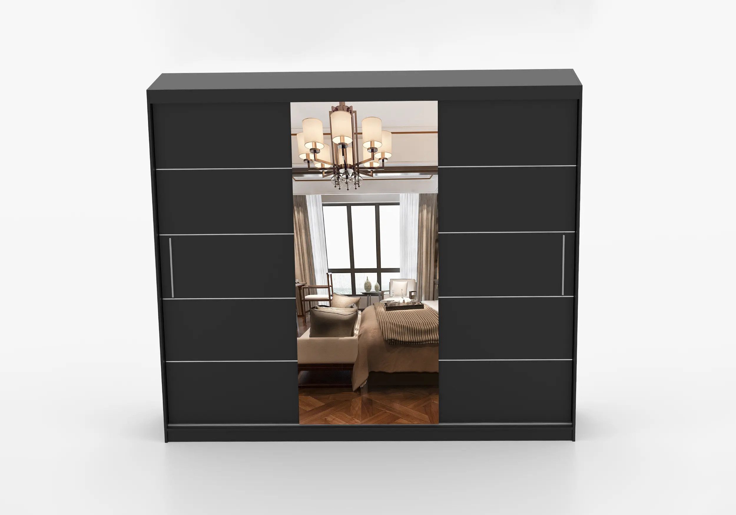 imoebel24 Schwebetürenschrank ALBA I 250 cm - Schwarz Matt / Schwarz Matt günstig online kaufen