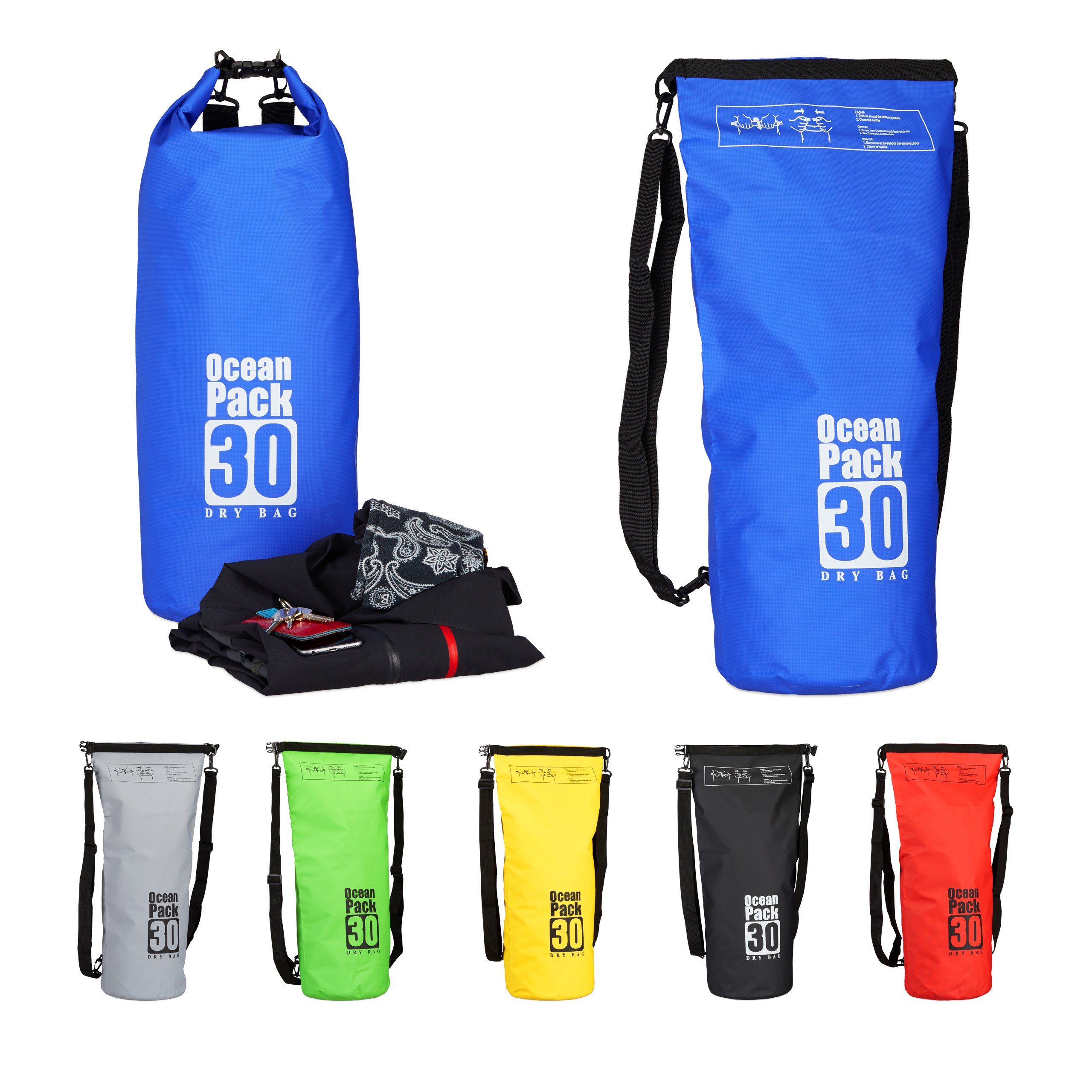 relaxdays Drybag Ocean Pack 30L wasserdicht Blau