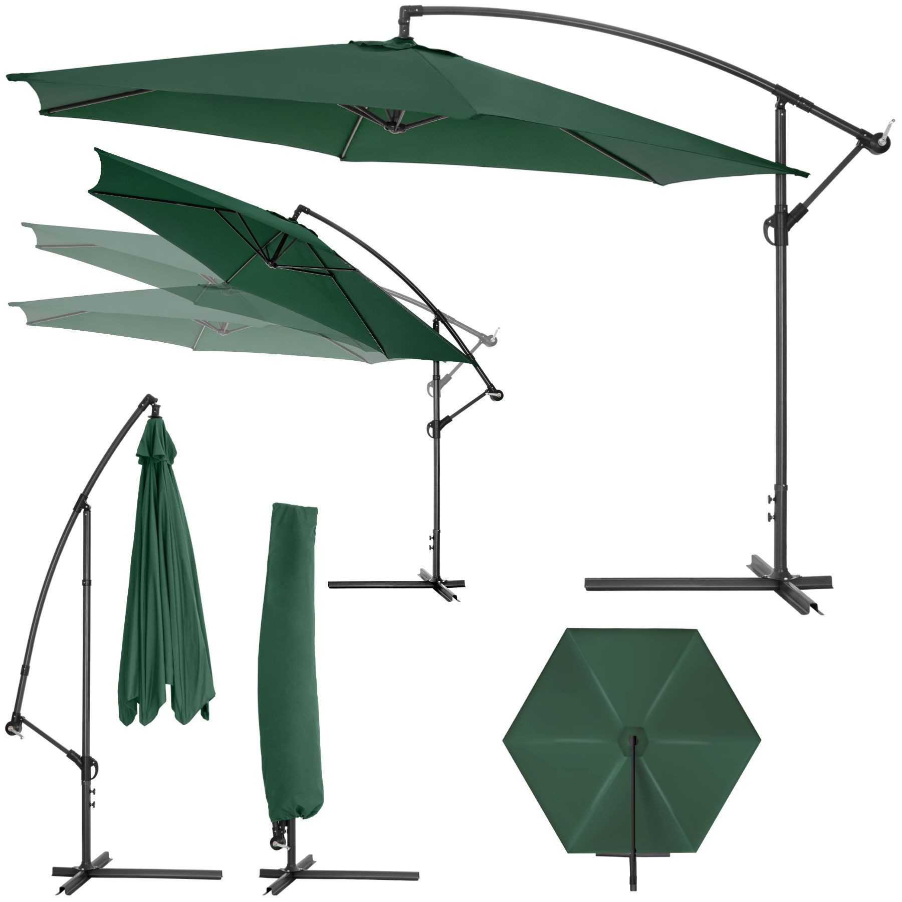 tectake Sonnenschirm Ciccio, Komplettset für Terrasse oder Garten, inkl. Schirmstände, Fuß und Schutzhülle, Kurbel