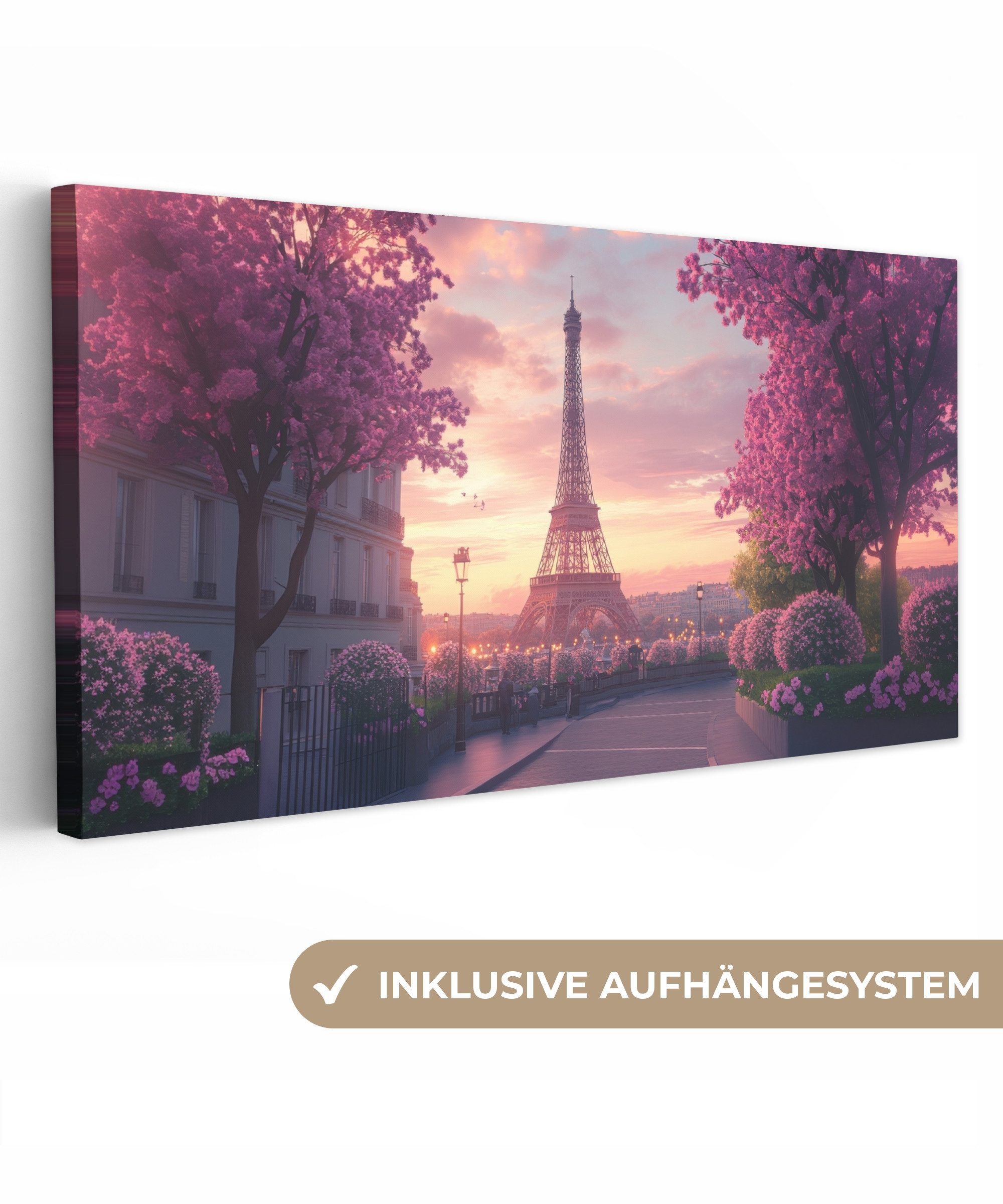 OneMillionCanvasses® Leinwandbild Panorama Eiffelturm - Paris - Rosa, Fotod günstig online kaufen