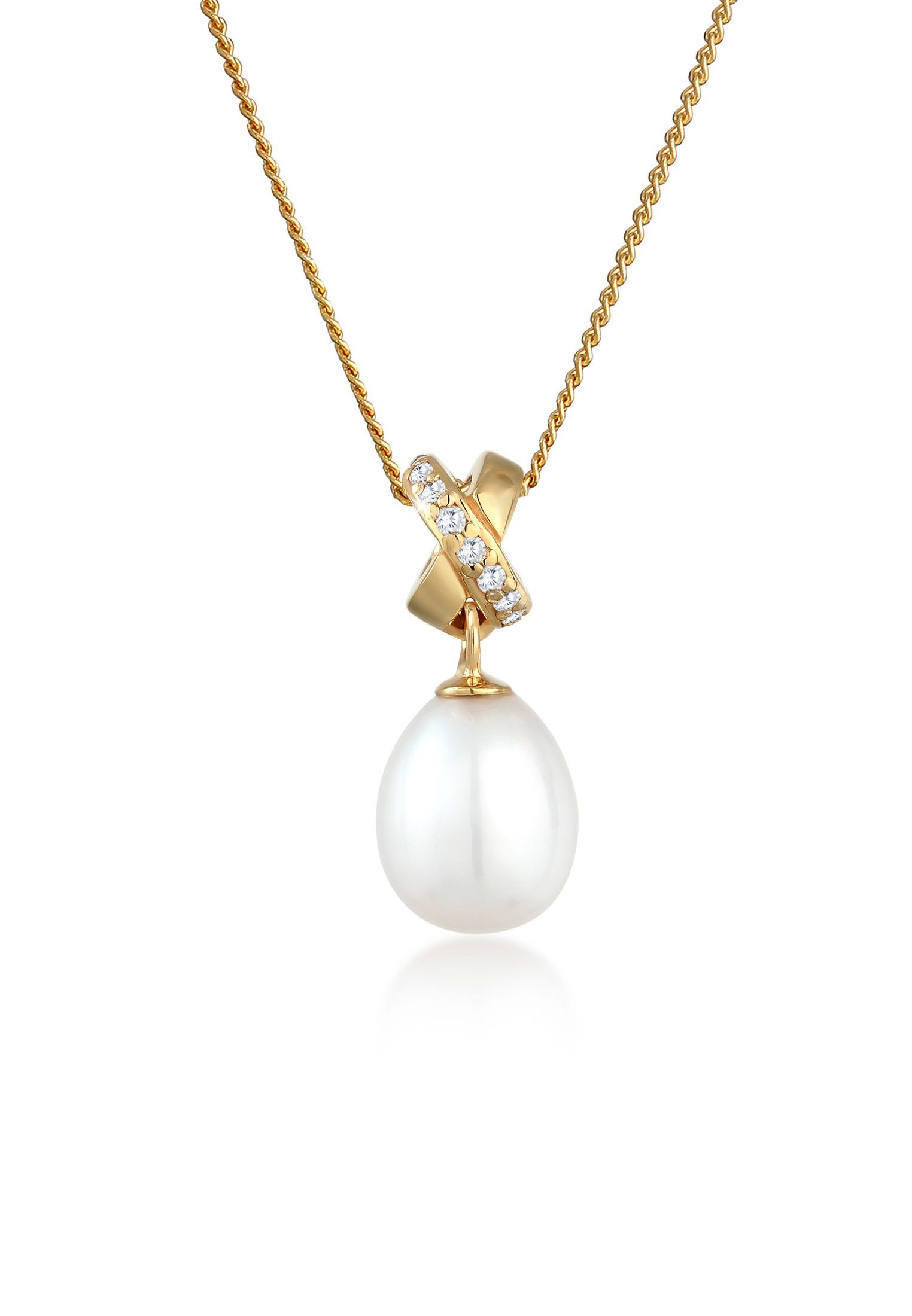 Elli Premium Perlenkette Süßwasserzuchtperle Zirkonia 585 günstig online kaufen