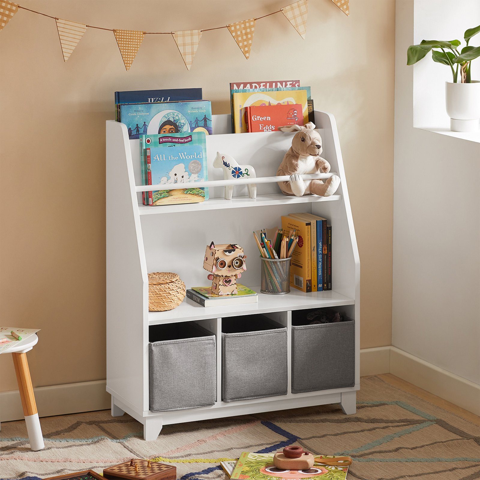 SoBuy Kinder Bücherregal Kinderregal mit Ablagen Aufbewahrungsregal Weiß KM günstig online kaufen