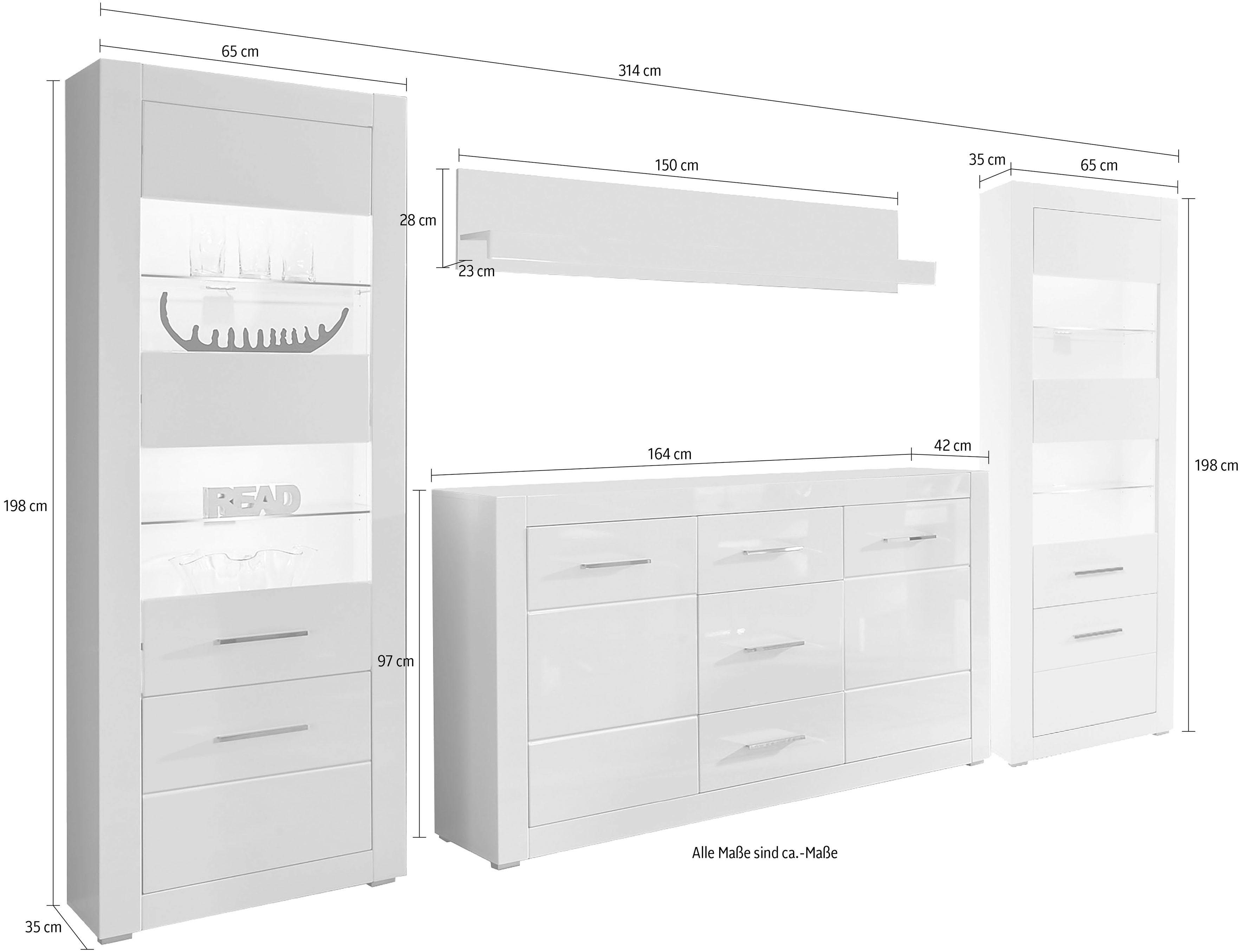 Home affaire Wohnwand BIANCO, (Set, 4-St)