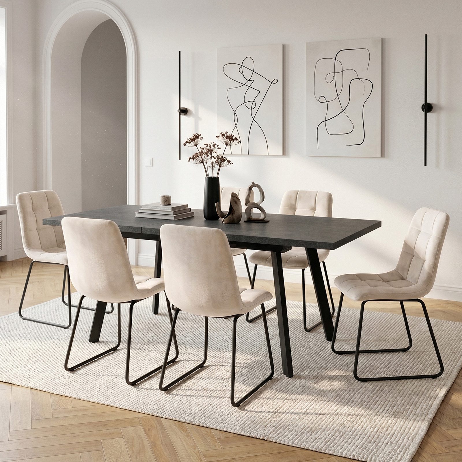 Jiexi Essgruppe Essgruppe Ausziehbar 140-180cm Dunkelrhein-Optik & Flanell Stühle