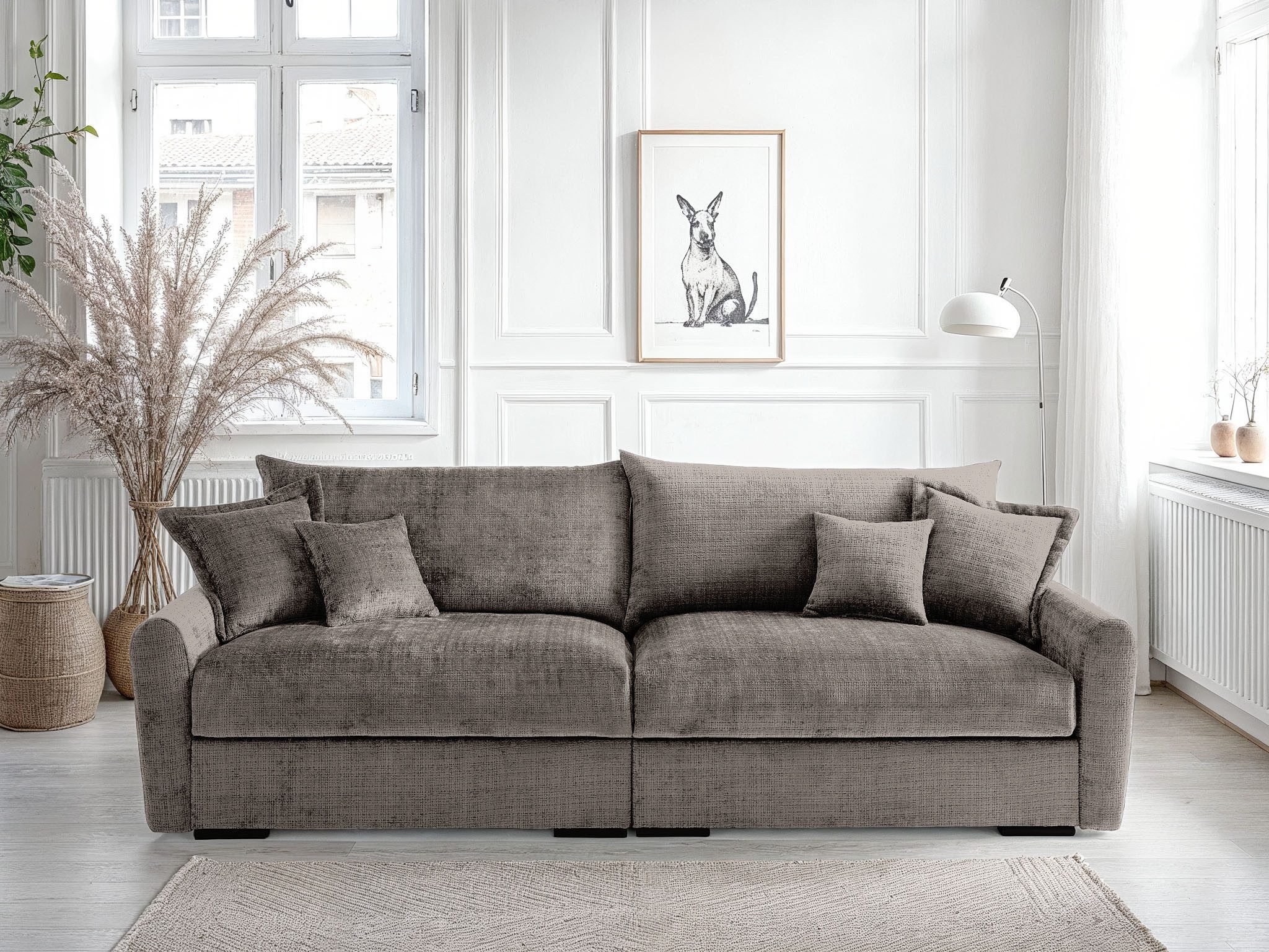 Home affaire Big-Sofa Finca XXL, B: 247 cm, 4 Zierkissen, Mega-Sofa, in Cord oder Chenille-Struktur, Federkern