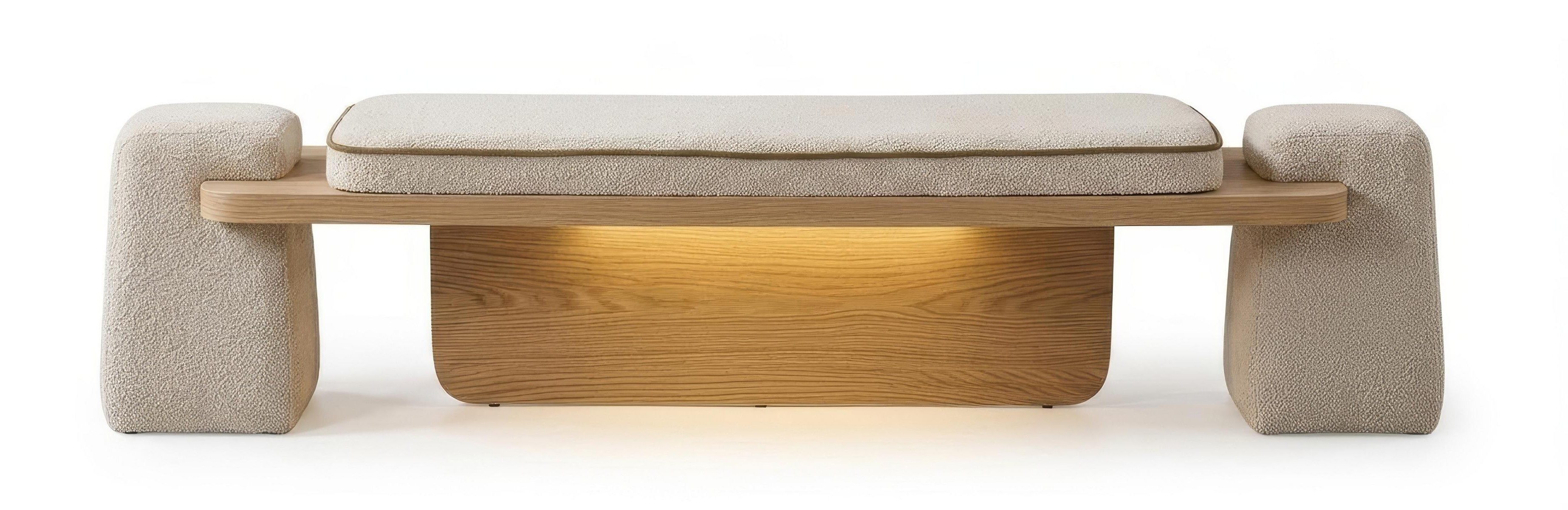 Xlmoebel Bettbank Beige Sitzbank im modernen Design mit LED für das Schlafzimmer, Made in Europa