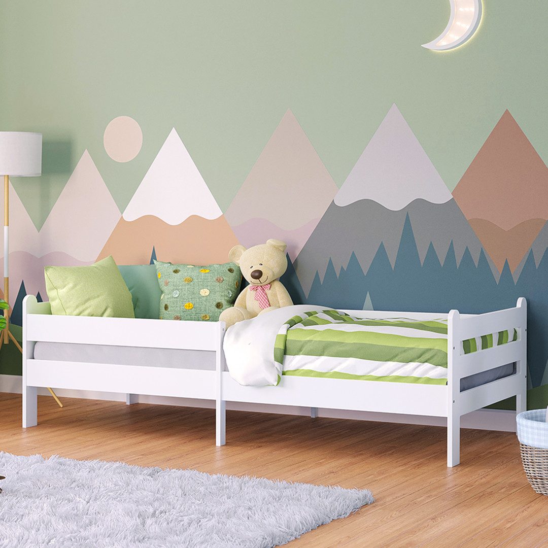 Bellabino Kinderbett Kuru 90x200 cm (weiß, integriertes Lattenrost und Raus günstig online kaufen